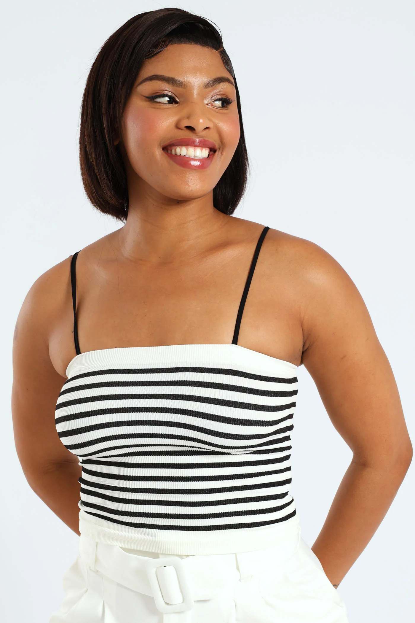 Seamless Stripe Cami Top - White/Black
