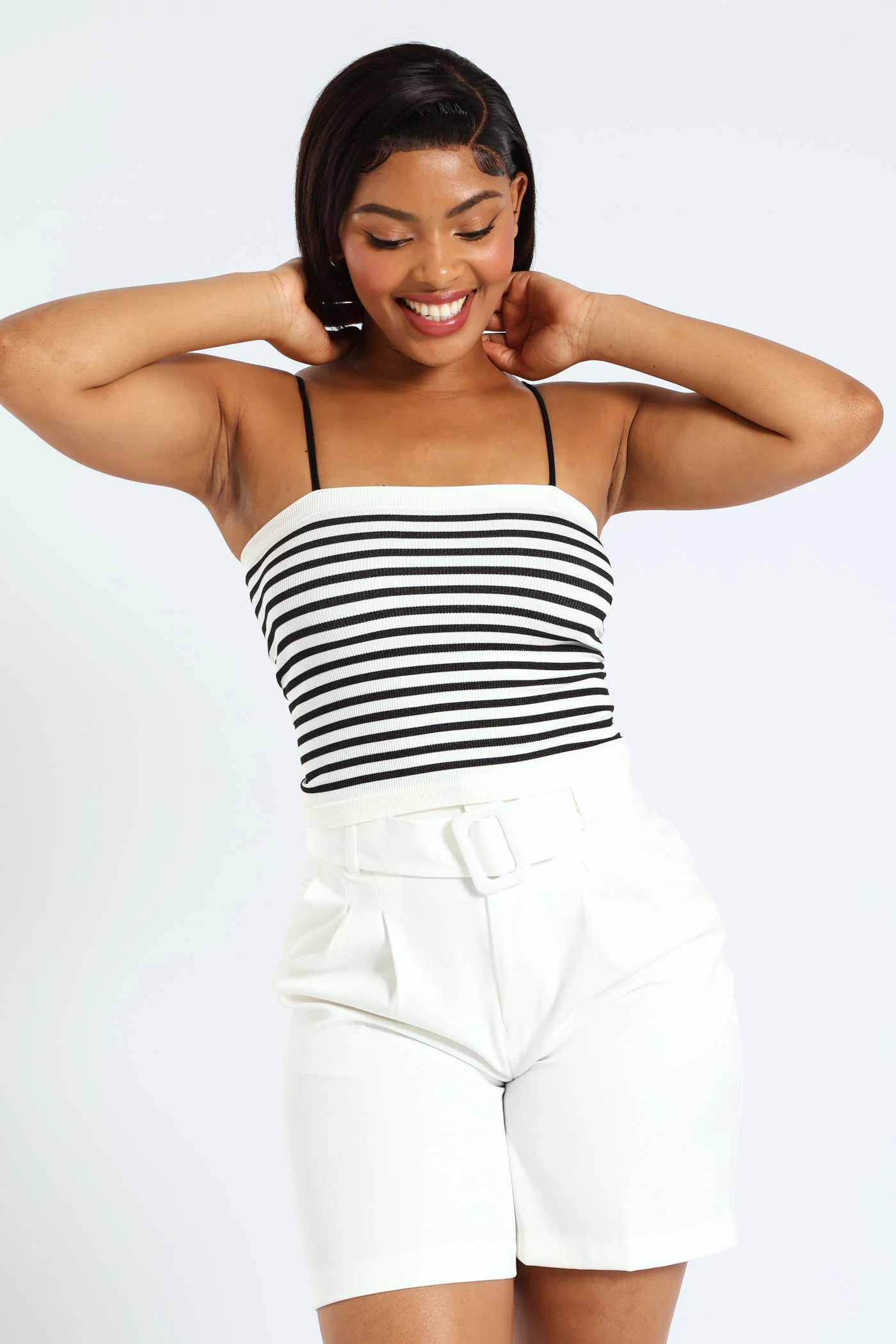 Seamless Stripe Cami Top - White/Black - Image 2