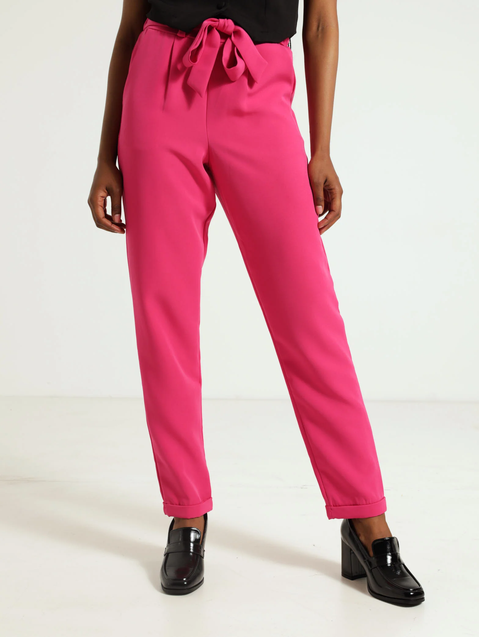 Self Belted Turn Up Slimleg Pants