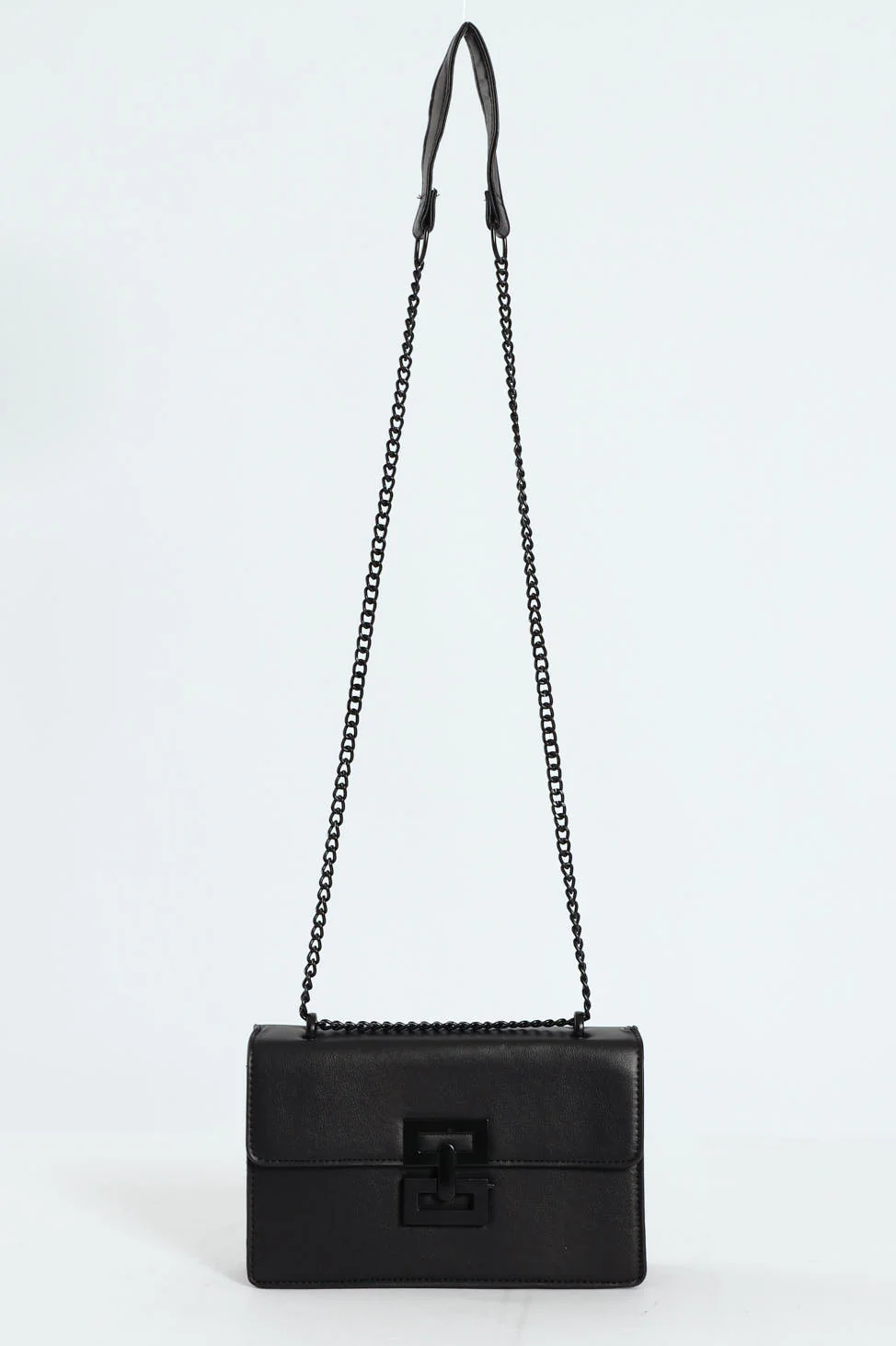 Self Colour Clasp Detail Satchel Bag - Black/Black - Image 2