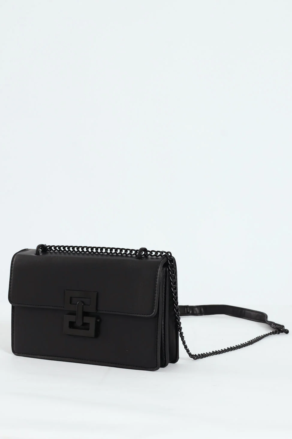 Self Colour Clasp Detail Satchel Bag - Black/Black - Image 3