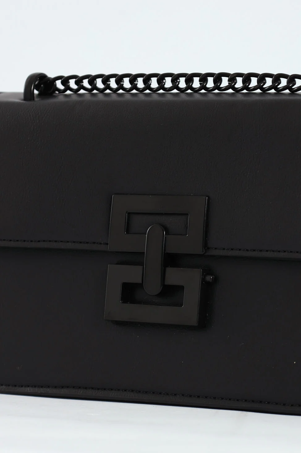 Self Colour Clasp Detail Satchel Bag - Black/Black - Image 4