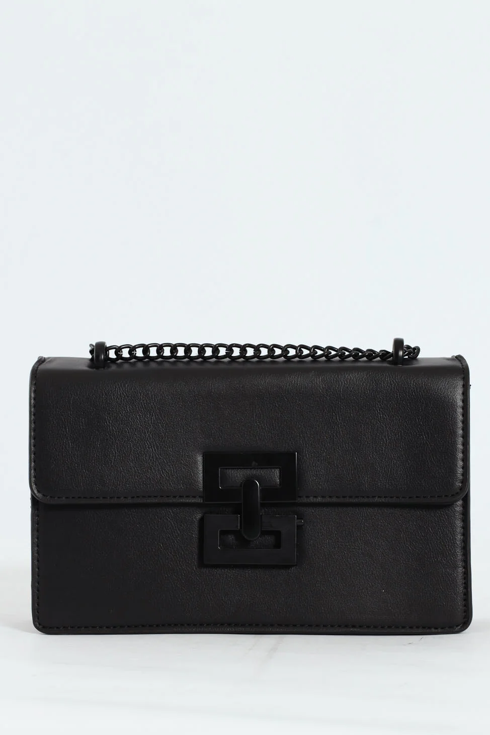Self Colour Clasp Detail Satchel Bag - Black/Black - Image 5
