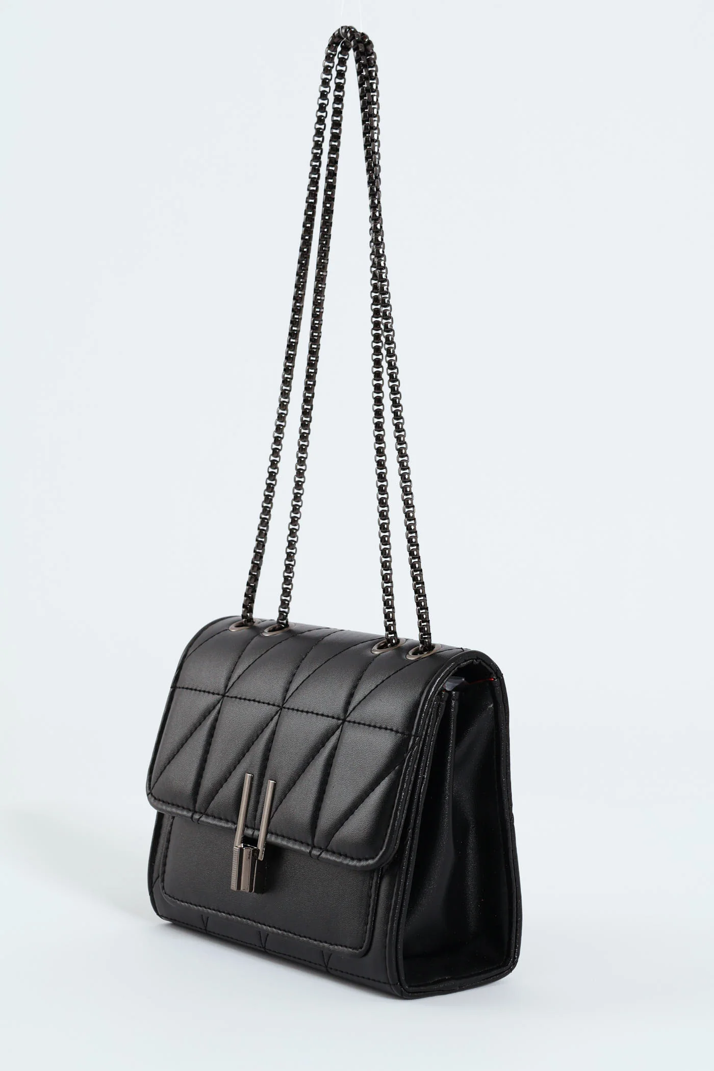 Satchel Bag With Metal Clasp - Black - Image 3