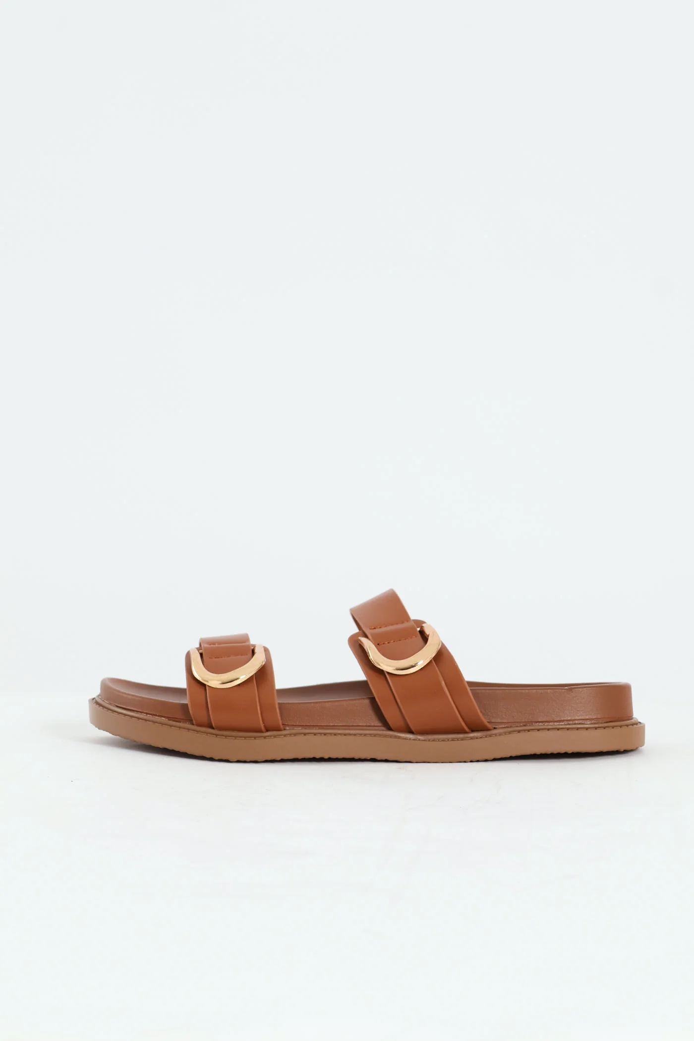 Shaped Buckle Moulded Two Strap Sandal - Tan