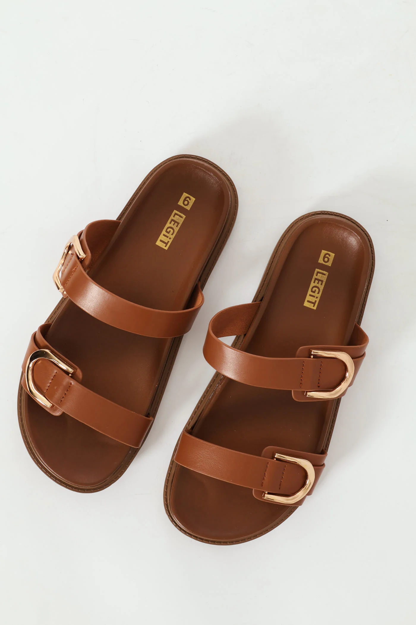 Shaped Buckle Moulded Two Strap Sandal - Tan - Image 2