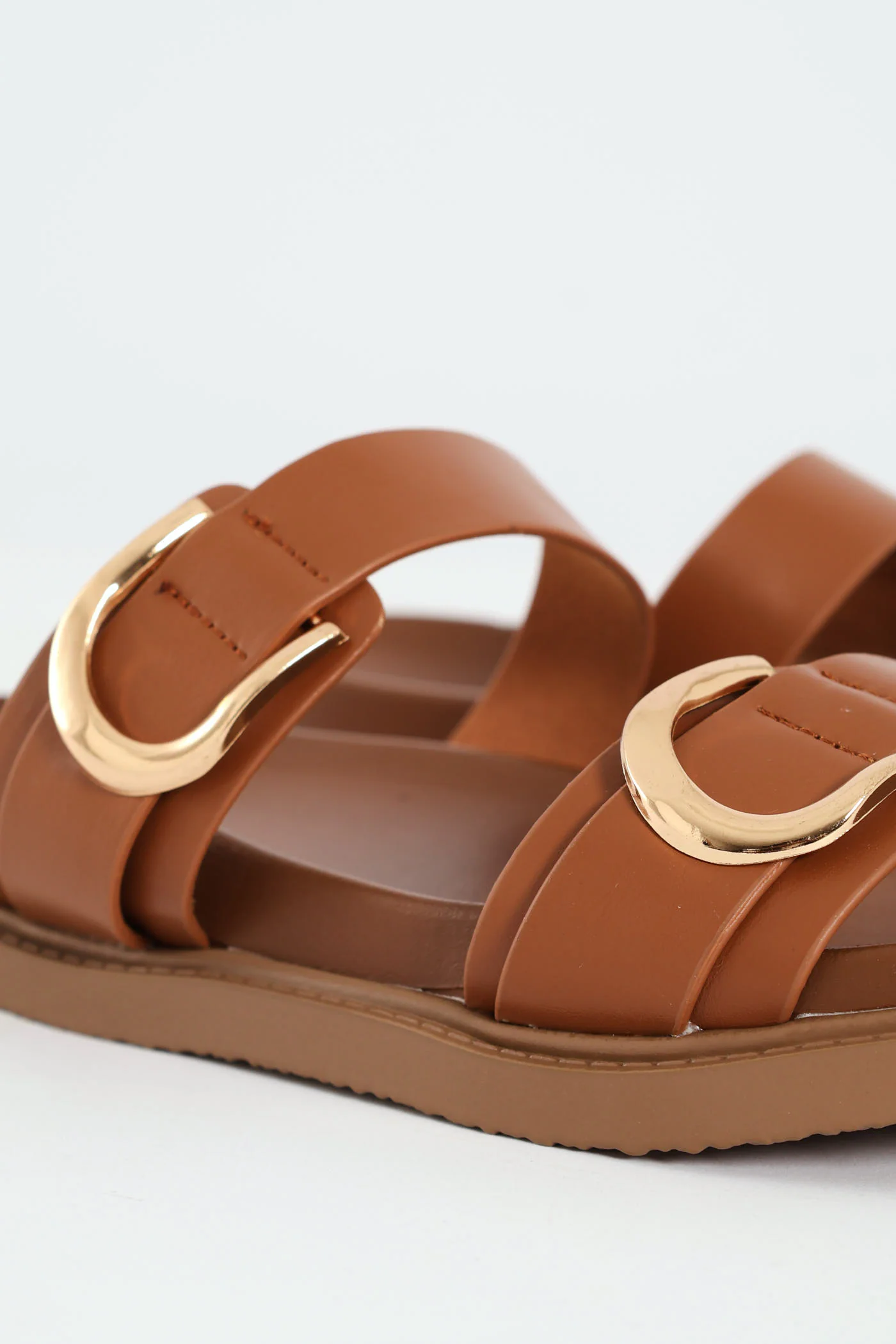 Shaped Buckle Moulded Two Strap Sandal - Tan - Image 4