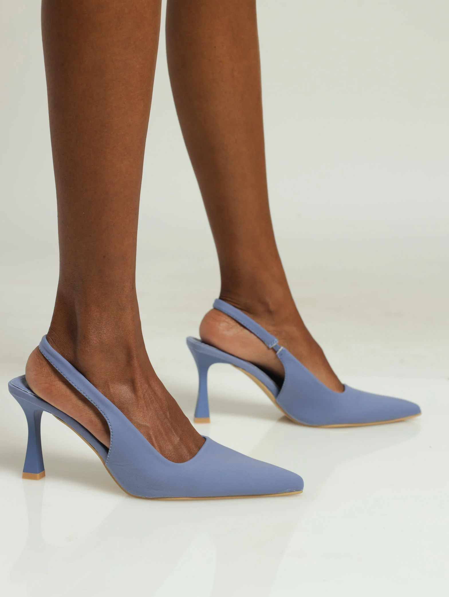 Shaped Pointy Slingback Court Heel - Blue - Image 2