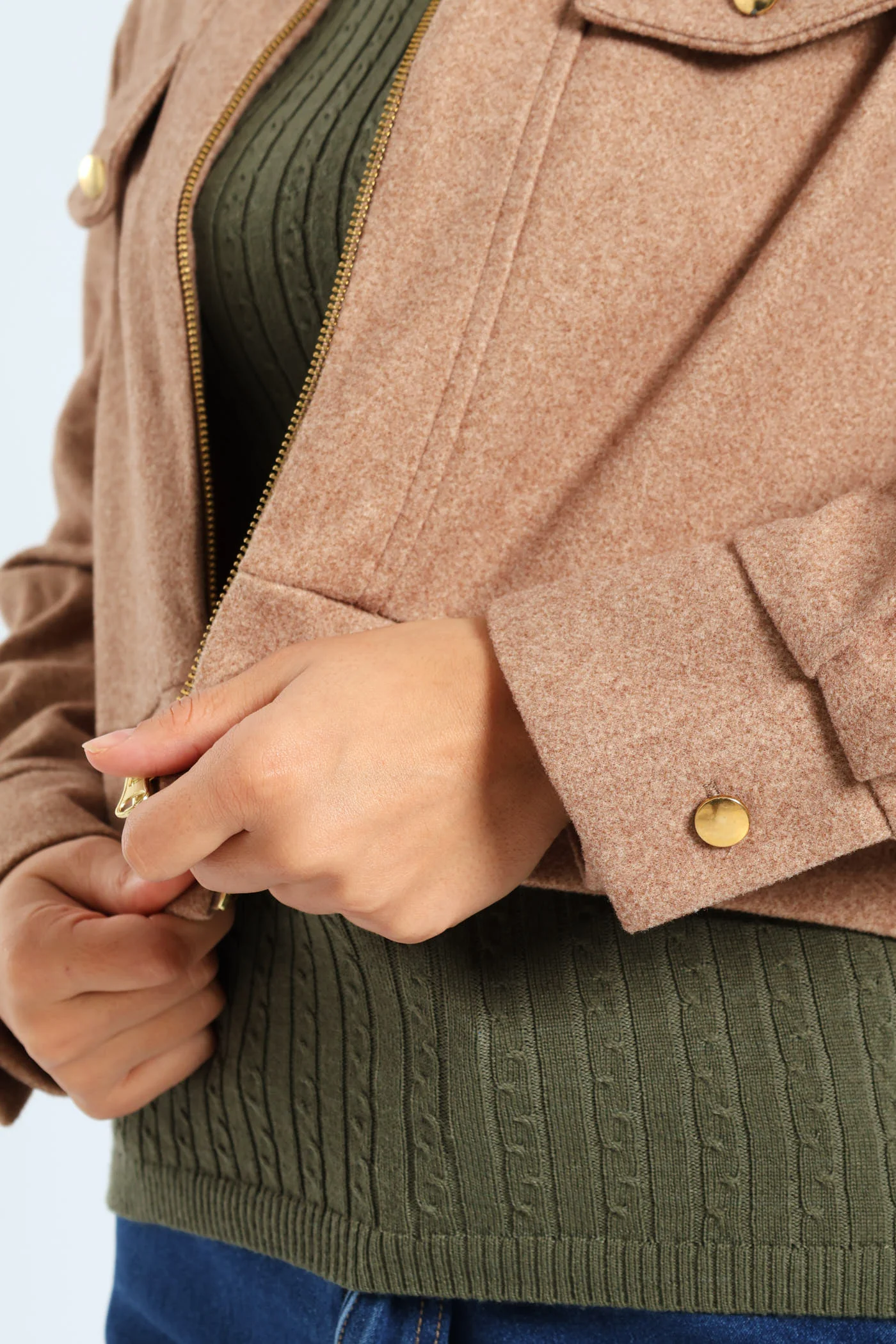 Sherpa Melton Jacket - Beige - Image 2