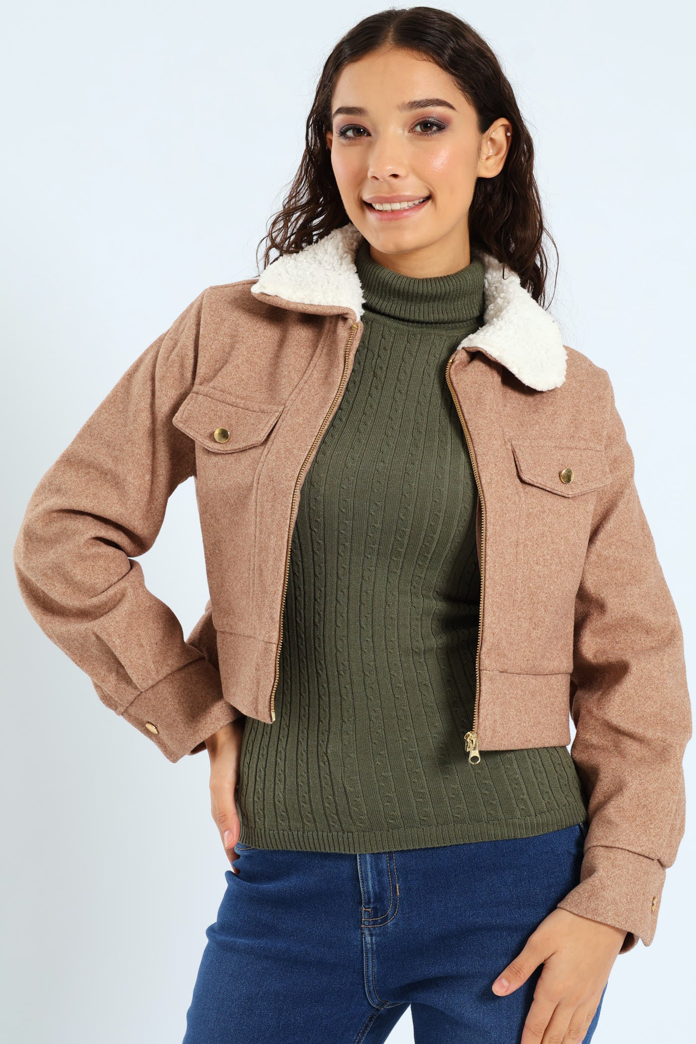Sherpa Melton Jacket - Beige - Image 4