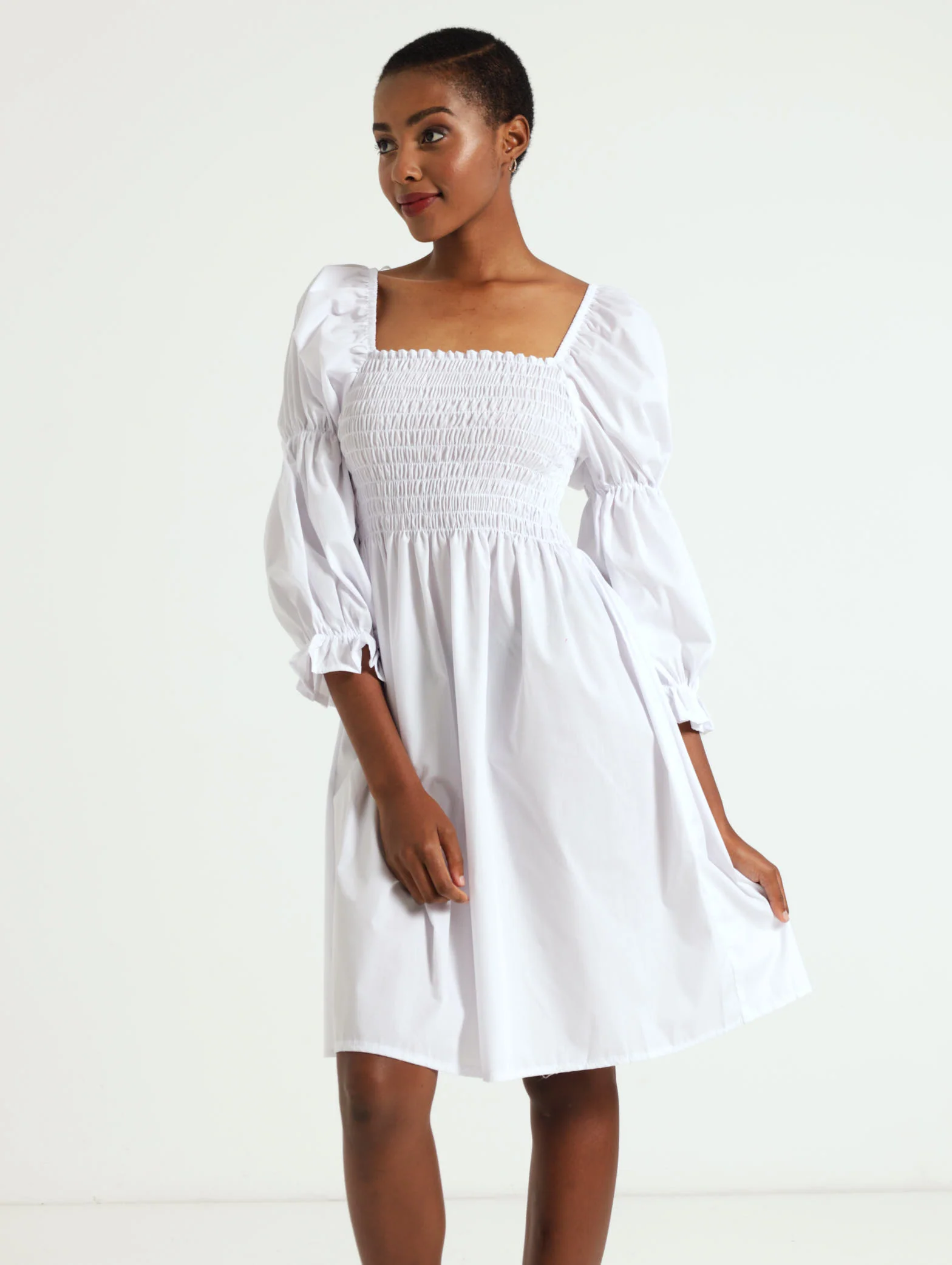Shirred Bodice Poplin Dress