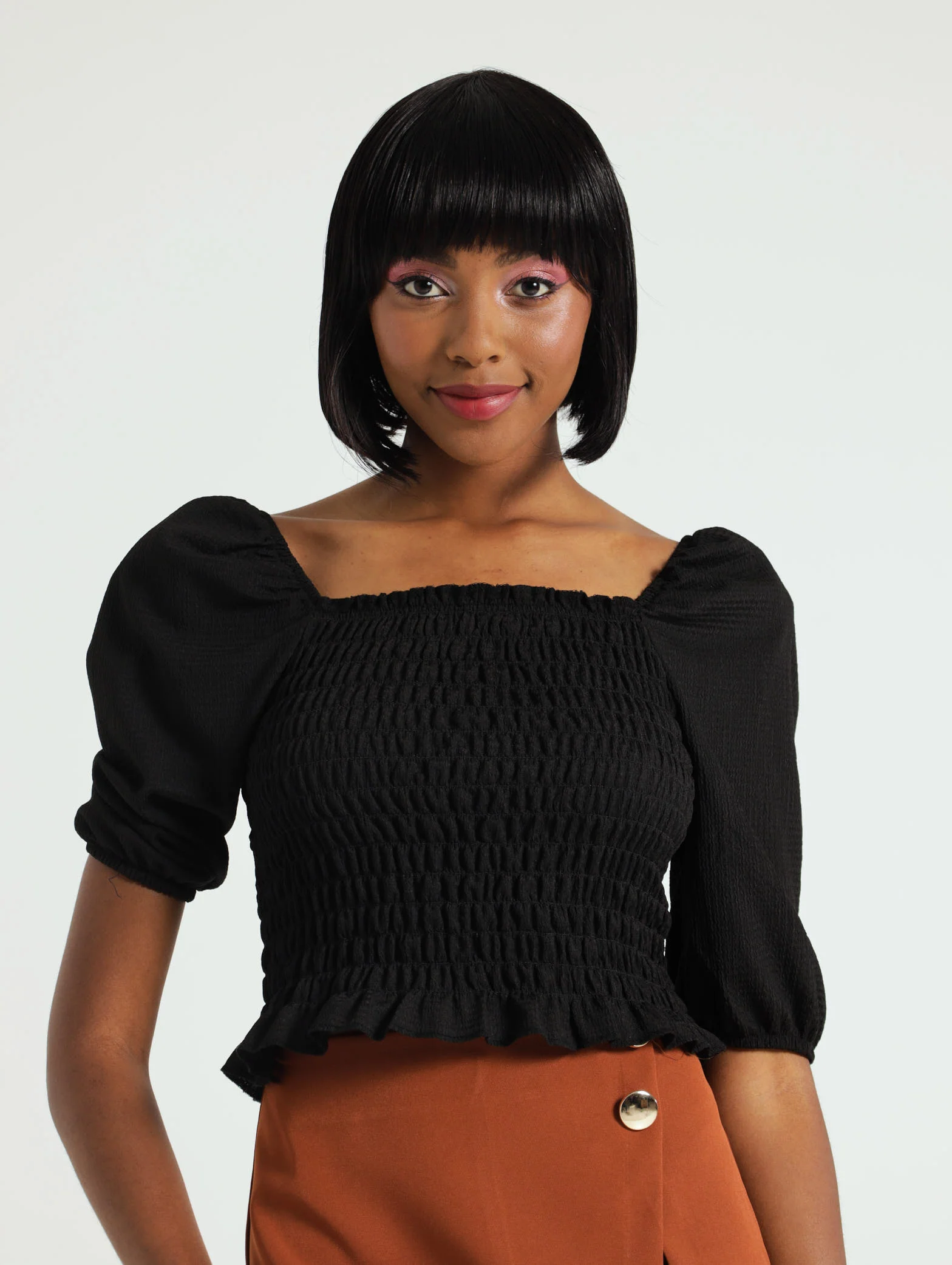 Shirred Bodice Puff Sleeve Top