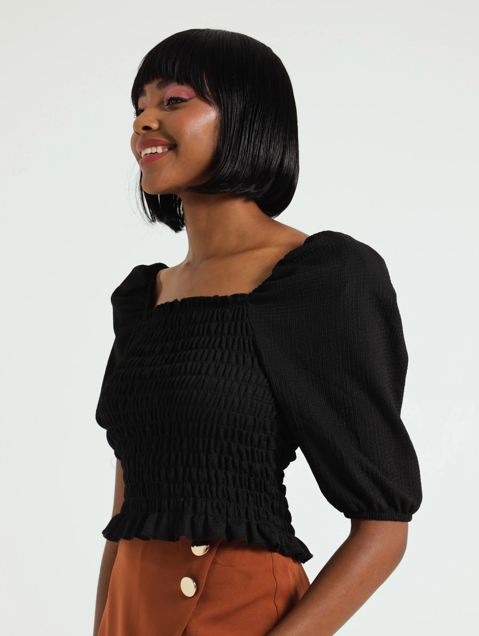 Shirred Bodice Puff Sleeve Top - Image 2
