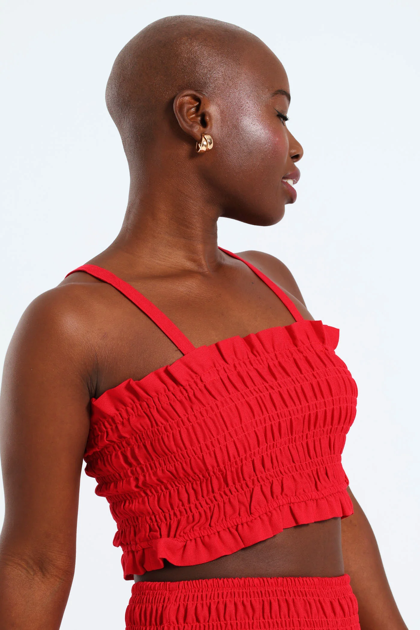Shirred Cotton Top - Red - Image 3