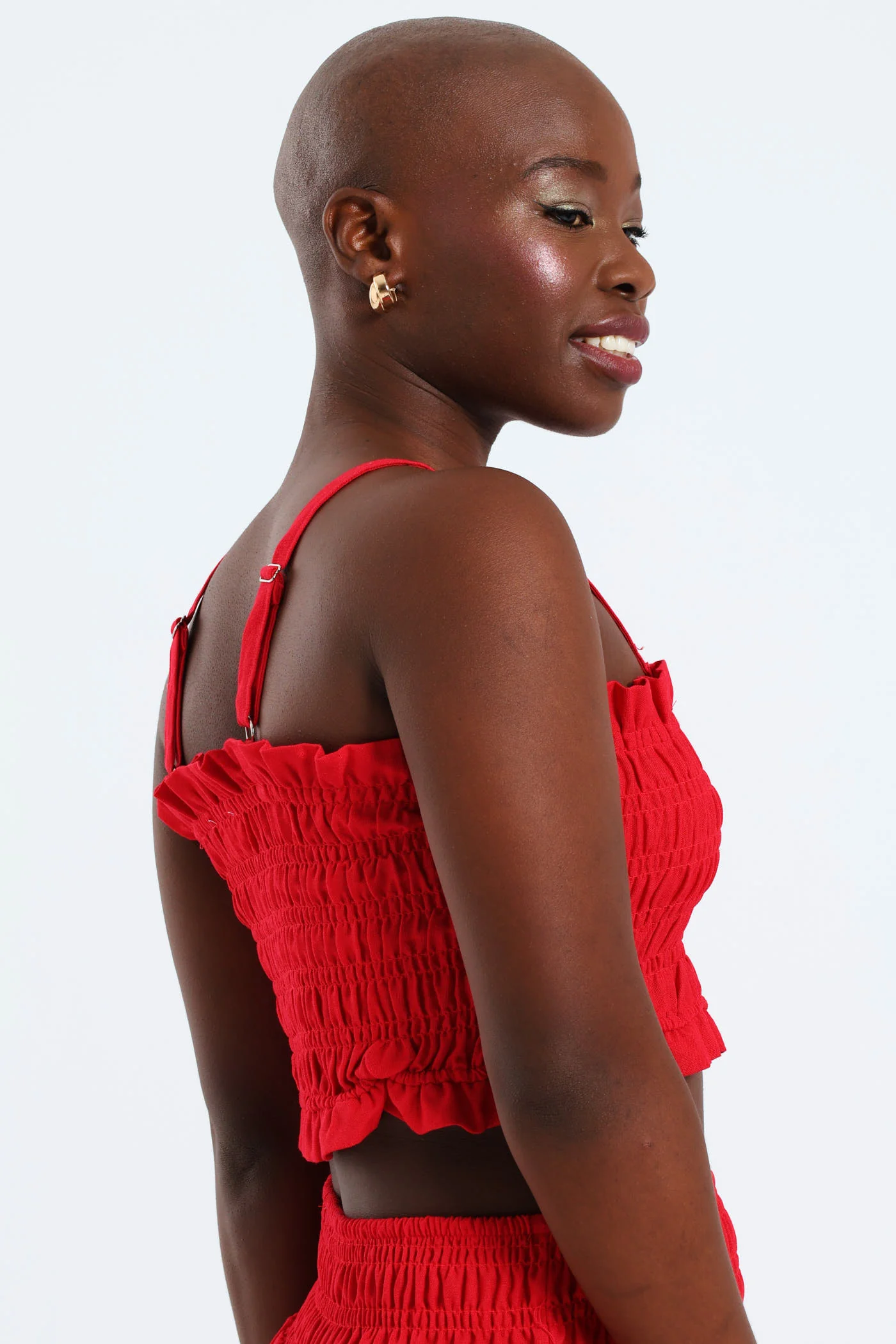 Shirred Cotton Top - Red - Image 4