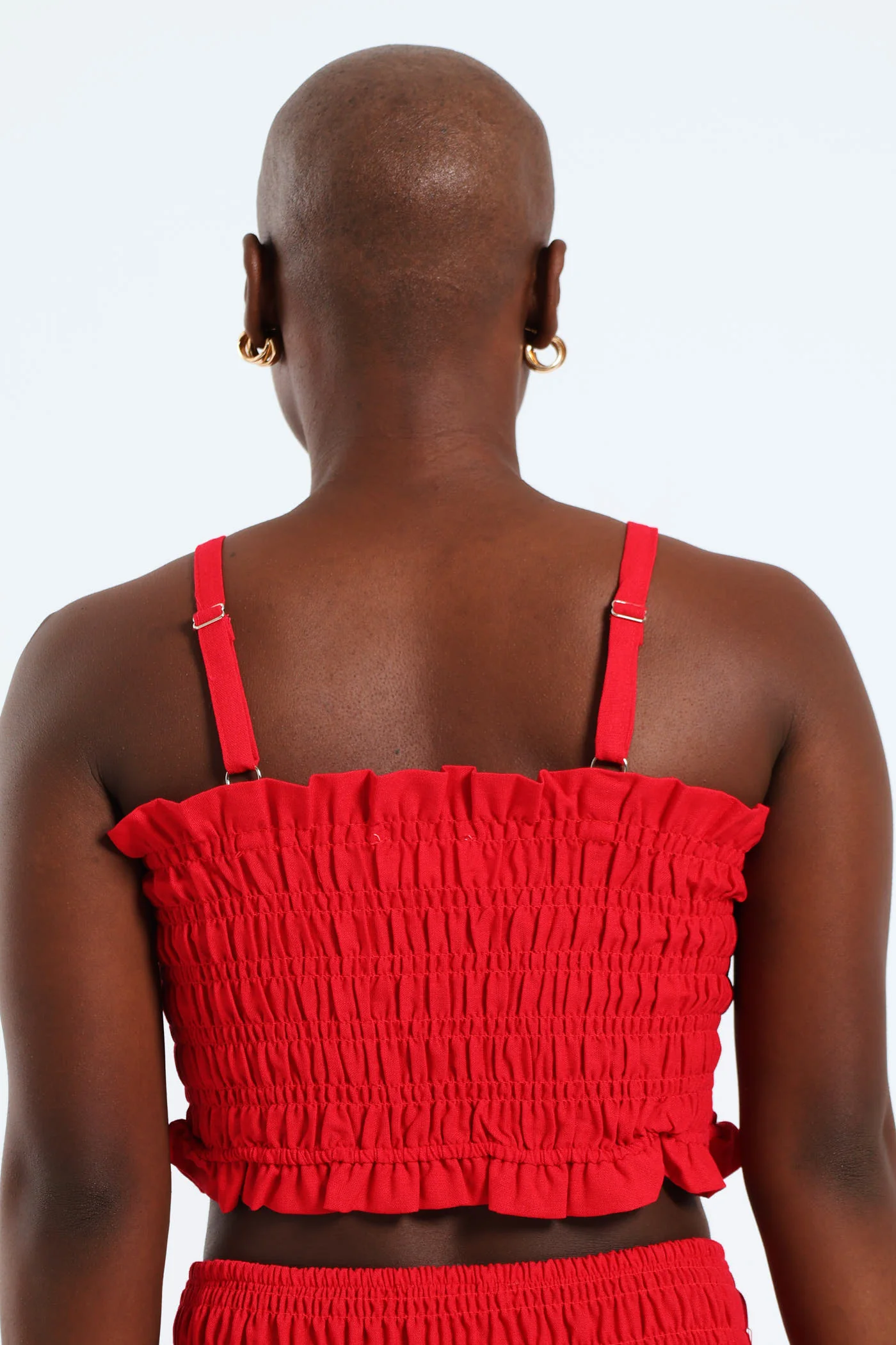 Shirred Cotton Top - Red - Image 5