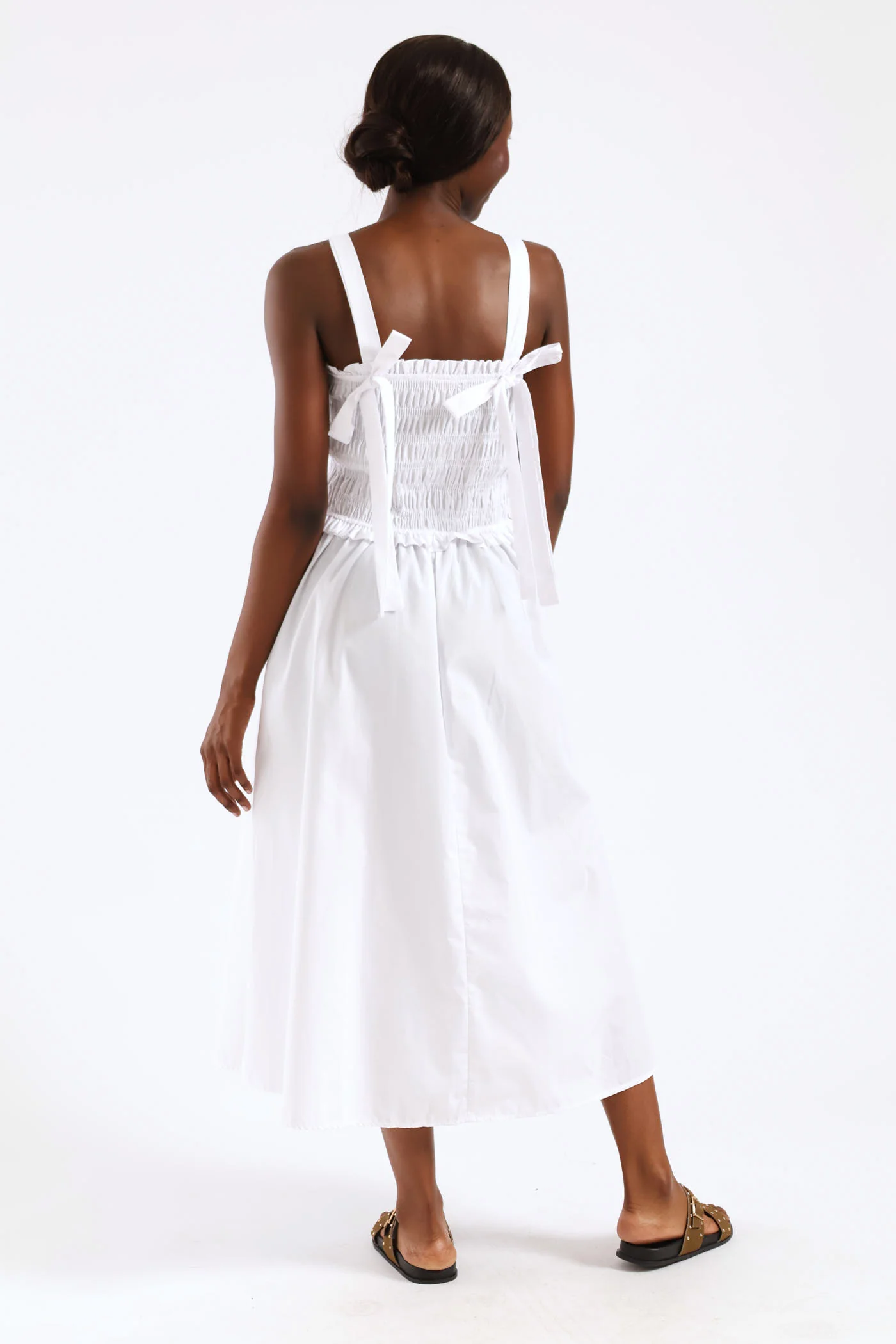 Shirred Poplin Midi Dress - White - Image 2