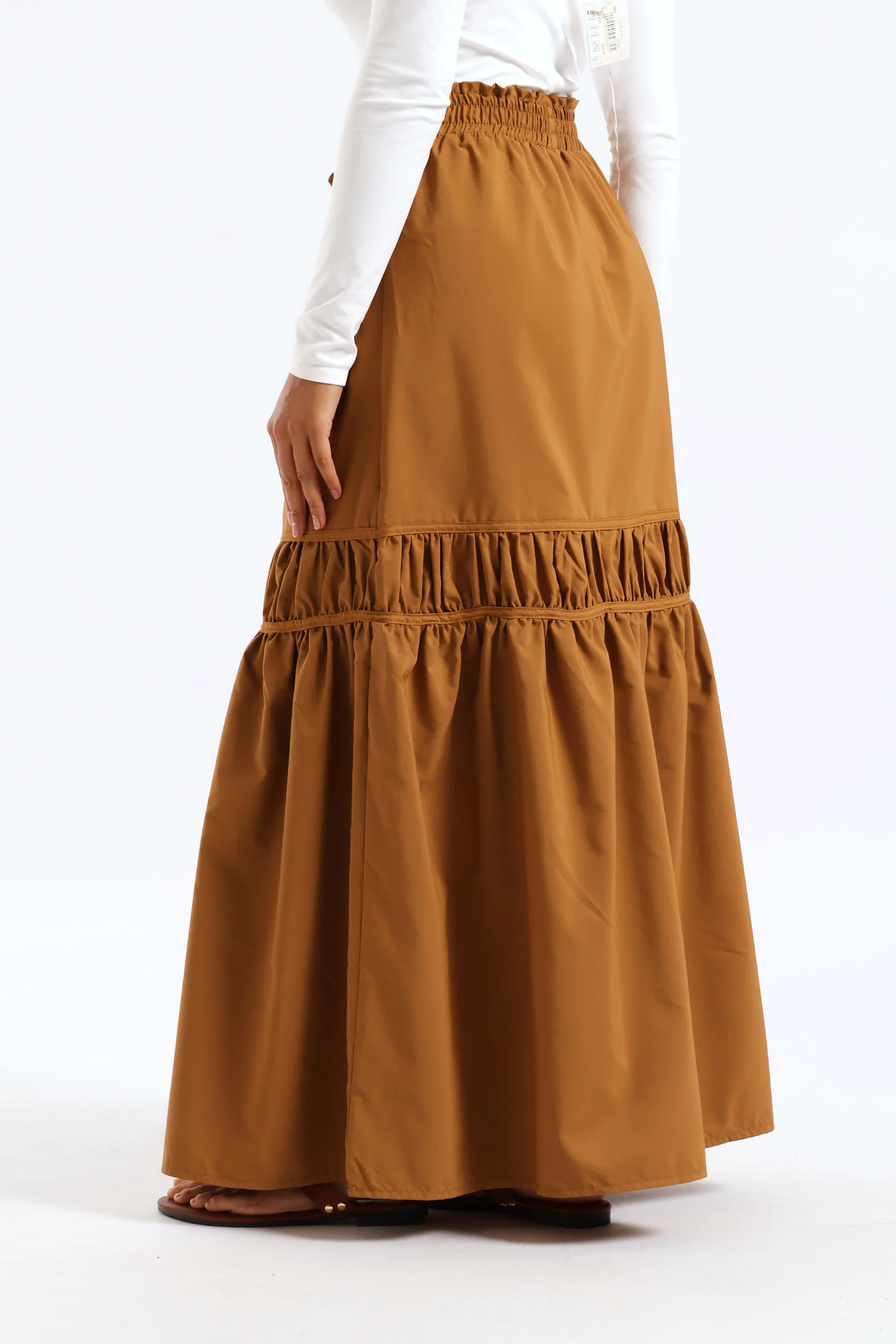 Shirred Tie Poplin Midaxi Skirt - Brown - Image 4