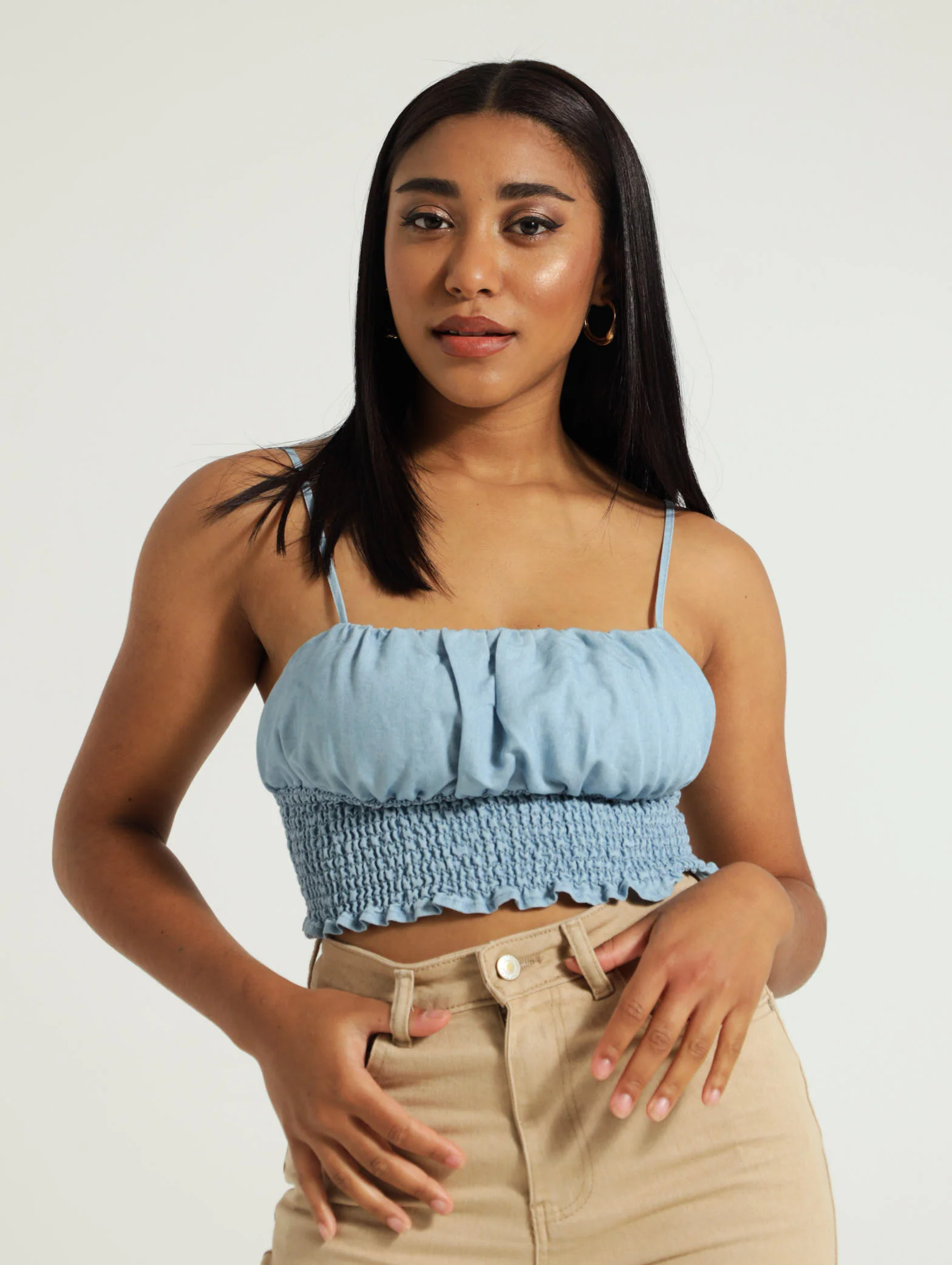 Shirred Waist Denim Cami