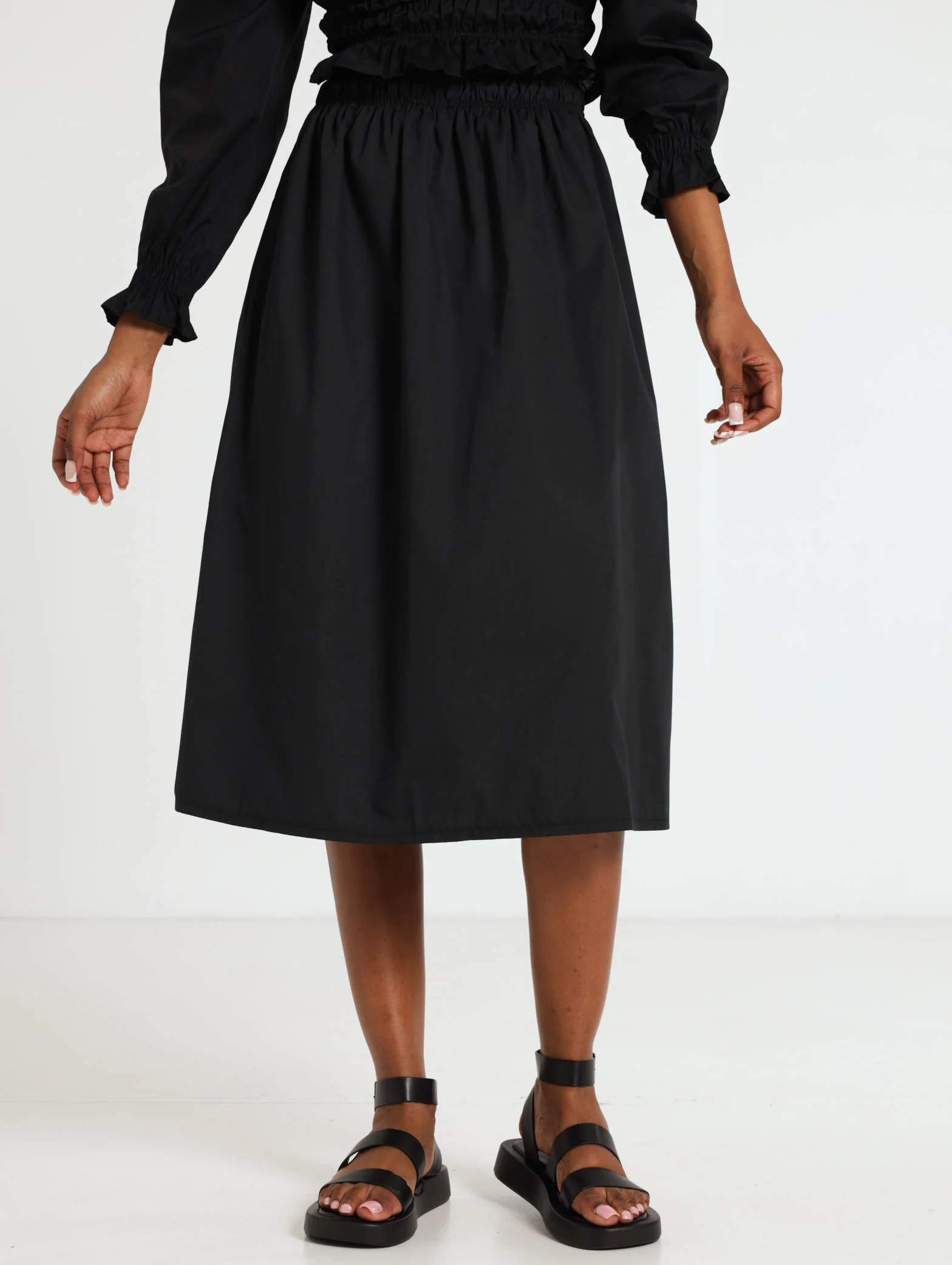Shirred Waist Poplin Skirt