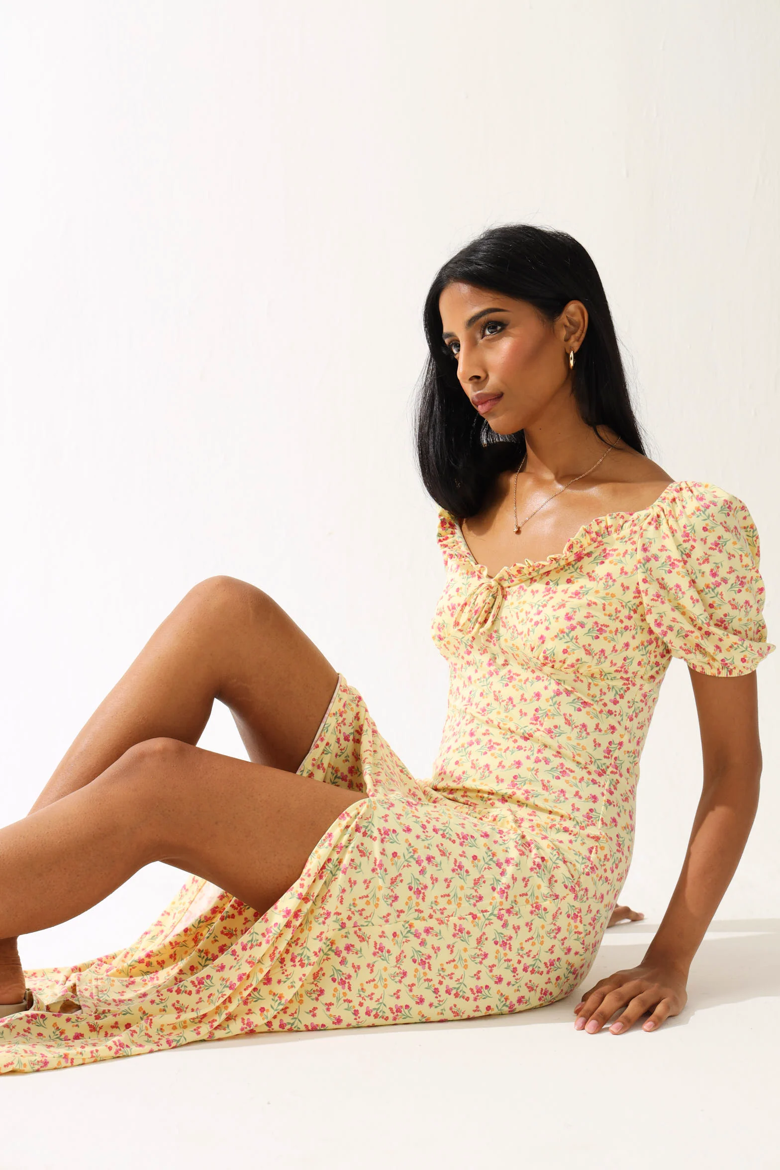 Shorst Sleeve Floral Midi Dress - Multi - Image 2