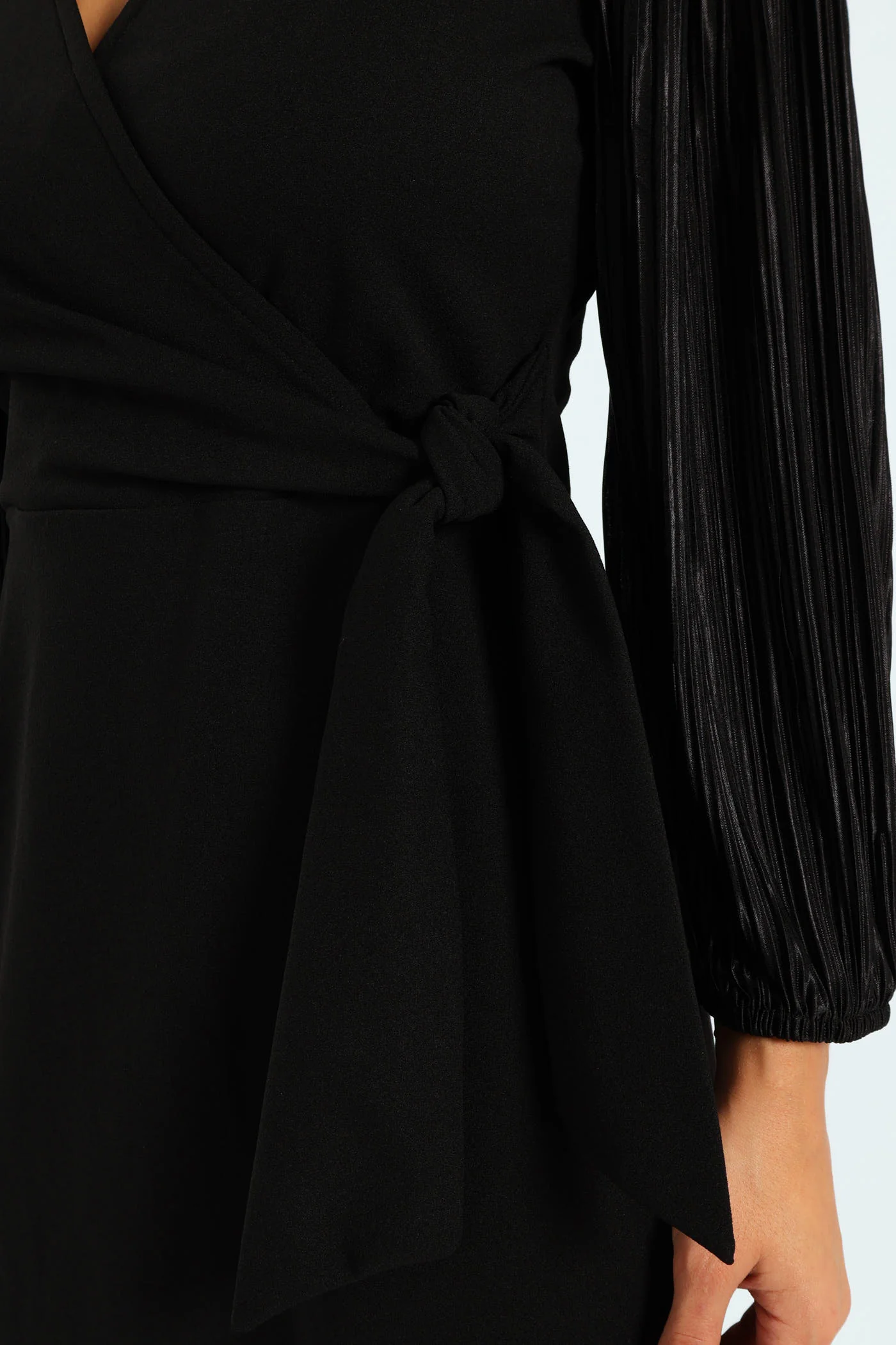 Short Bodre Sleeve Wrap Bodice Dress - Black - Image 3