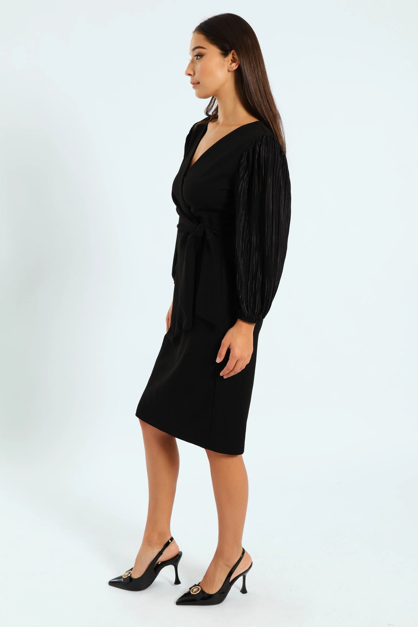 Short Bodre Sleeve Wrap Bodice Dress - Black - Image 4