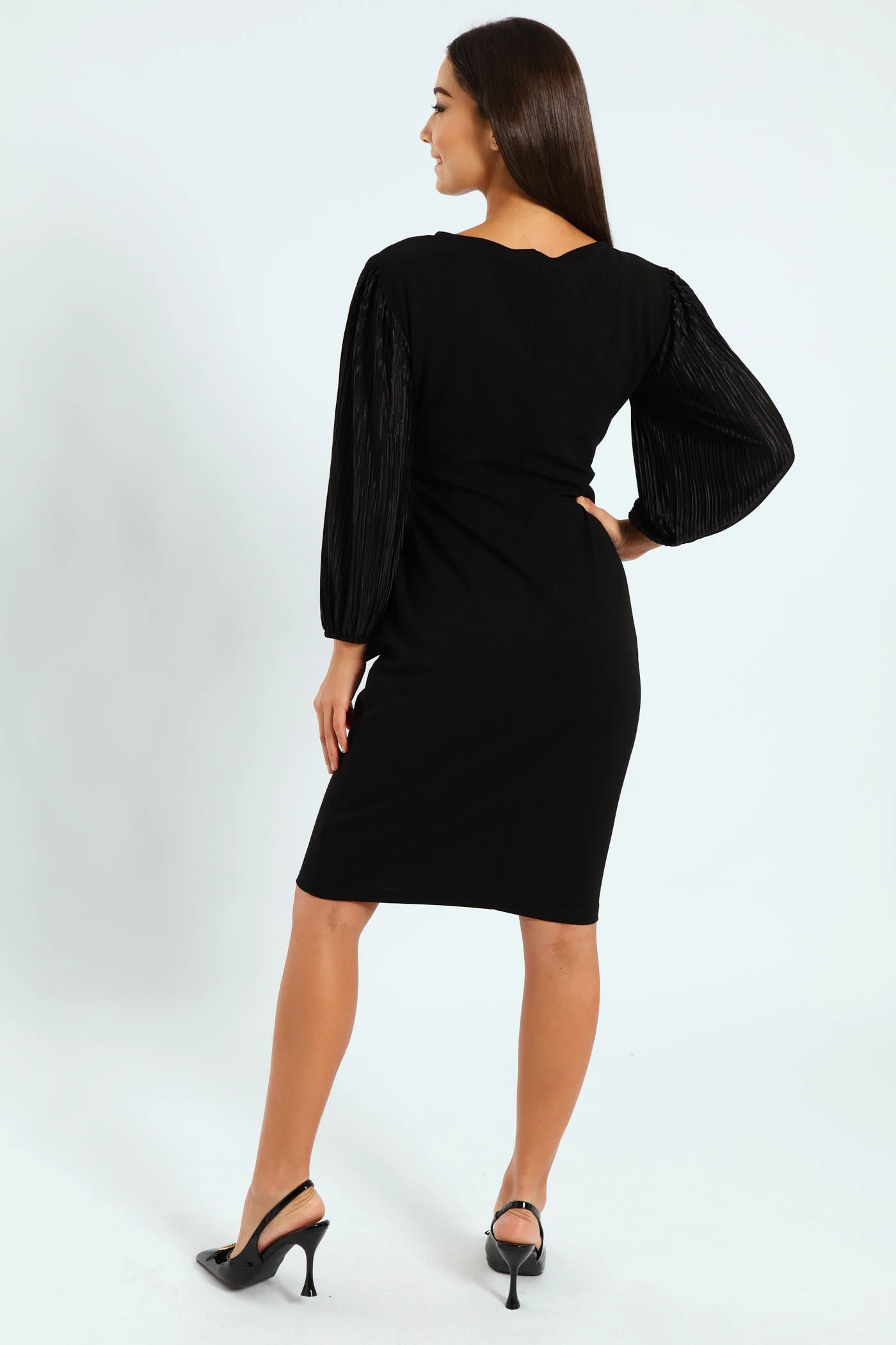 Short Bodre Sleeve Wrap Bodice Dress - Black - Image 5