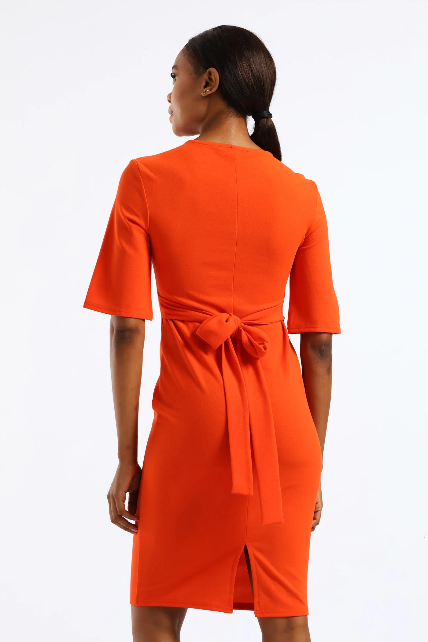 Short Flare Slit Sleeve Bodycon Dress - Orange - Image 4