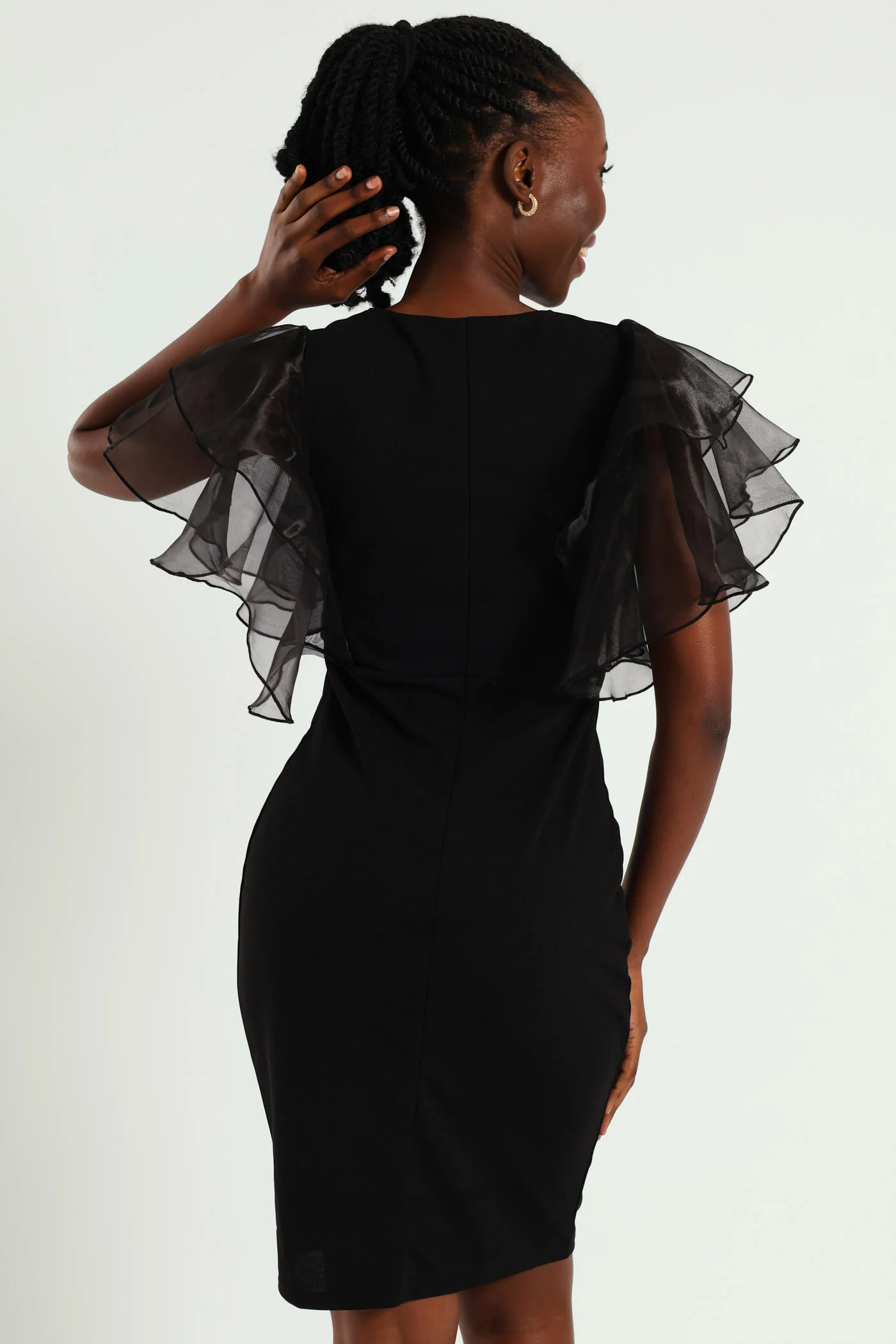 Short Organza Sleeve Combo Dress - Black - Image 6