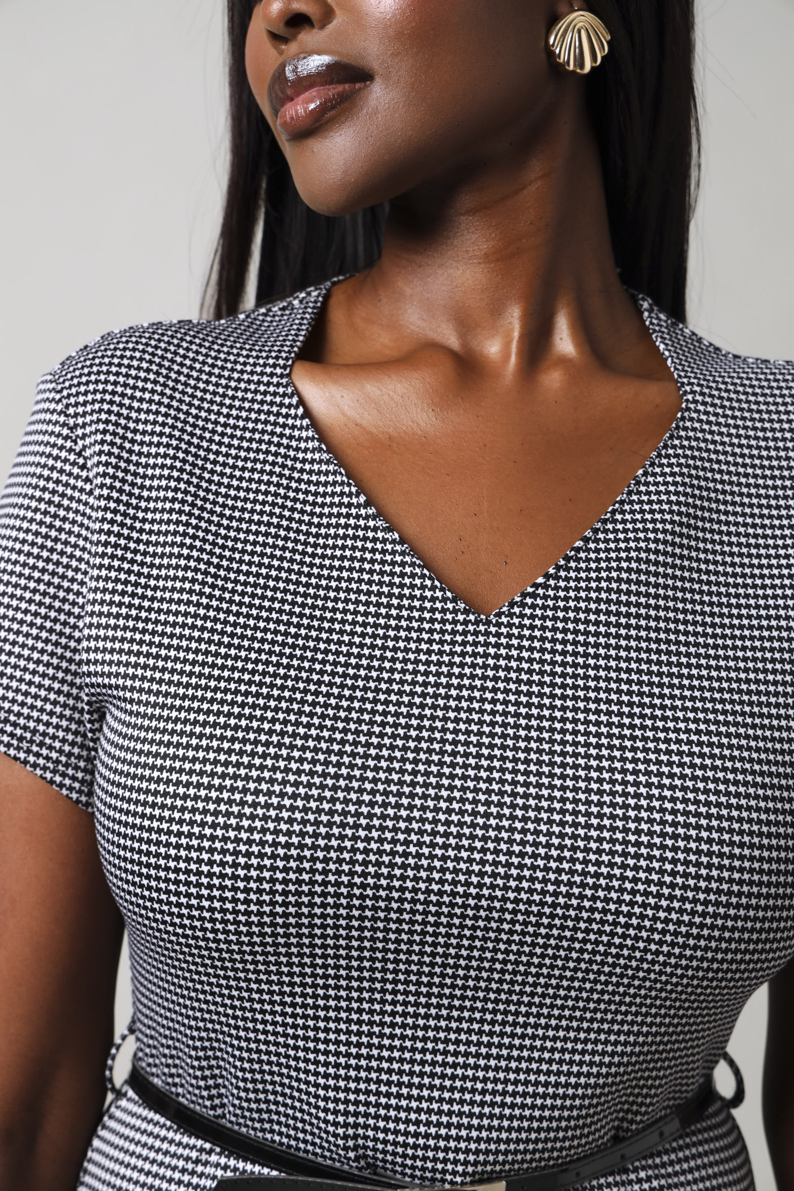 Short Sleeve Belted Midi Bodycon - Black/White - Image 3