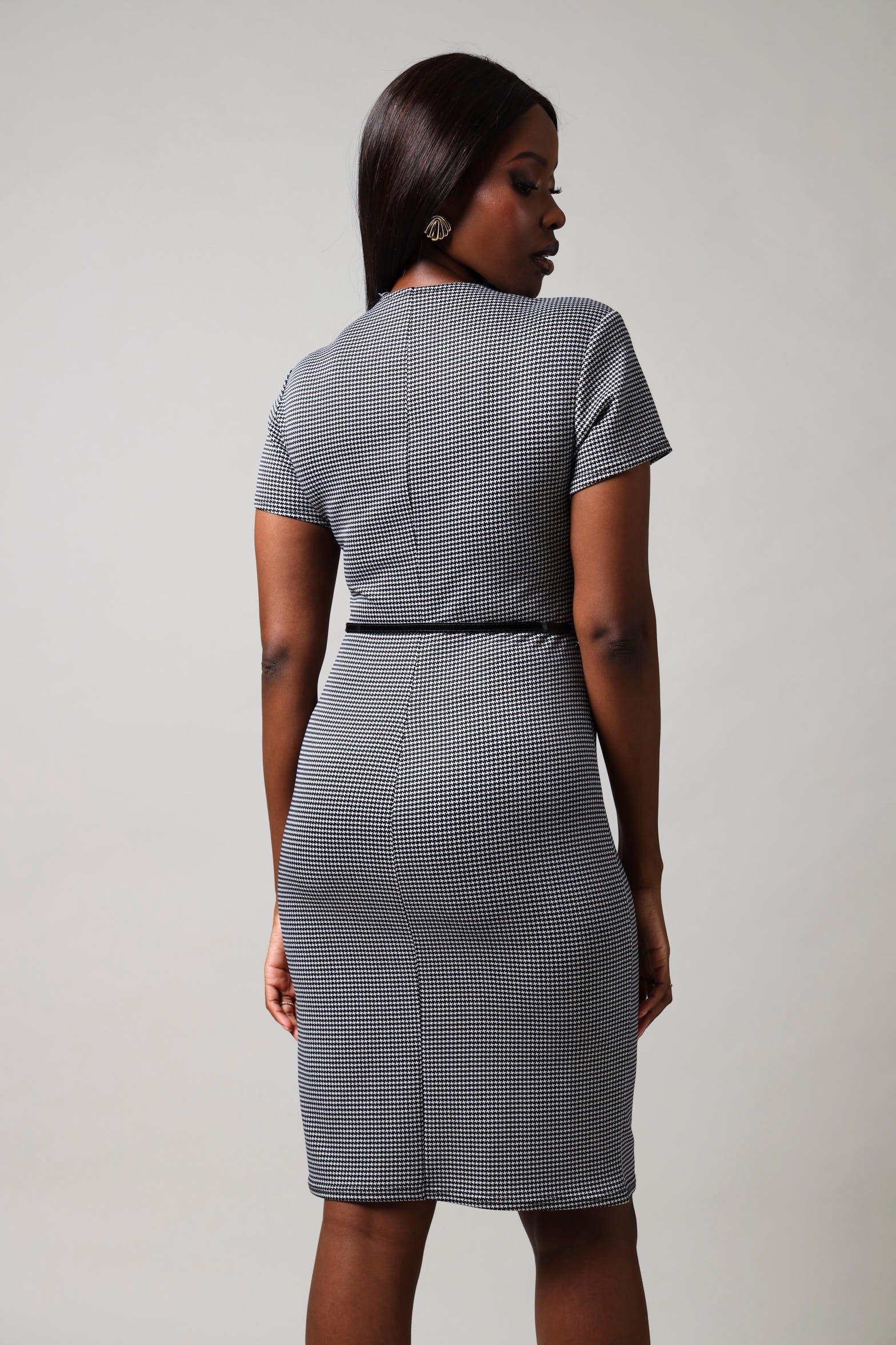 Short Sleeve Belted Midi Bodycon - Black/White - Image 5