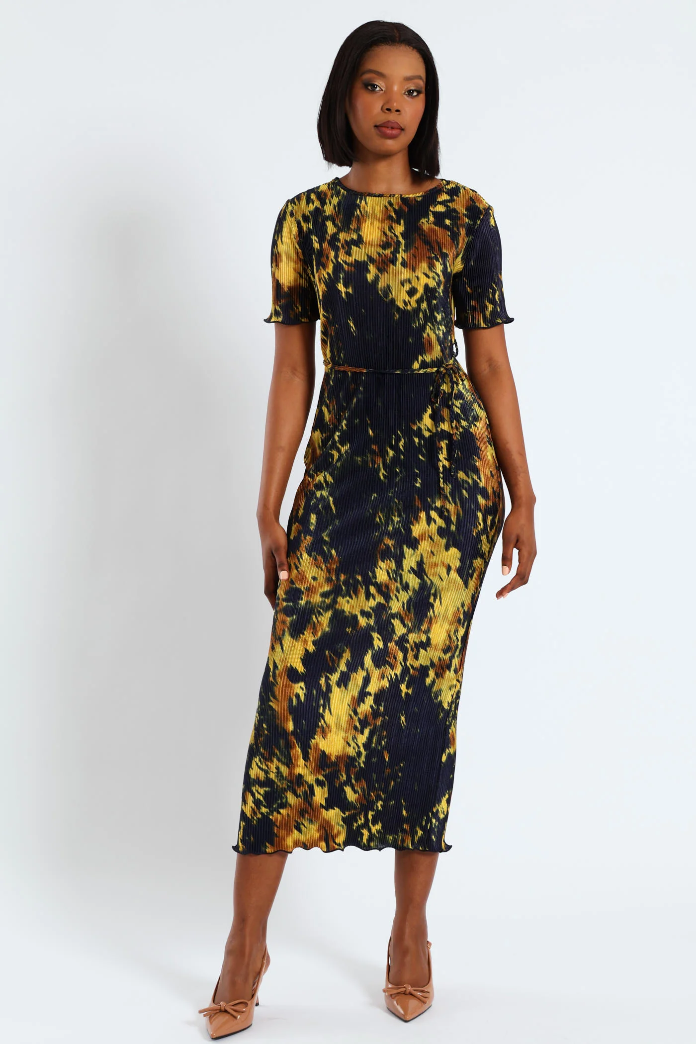 Short Sleeve Bodre Midaxi Dress - Multi