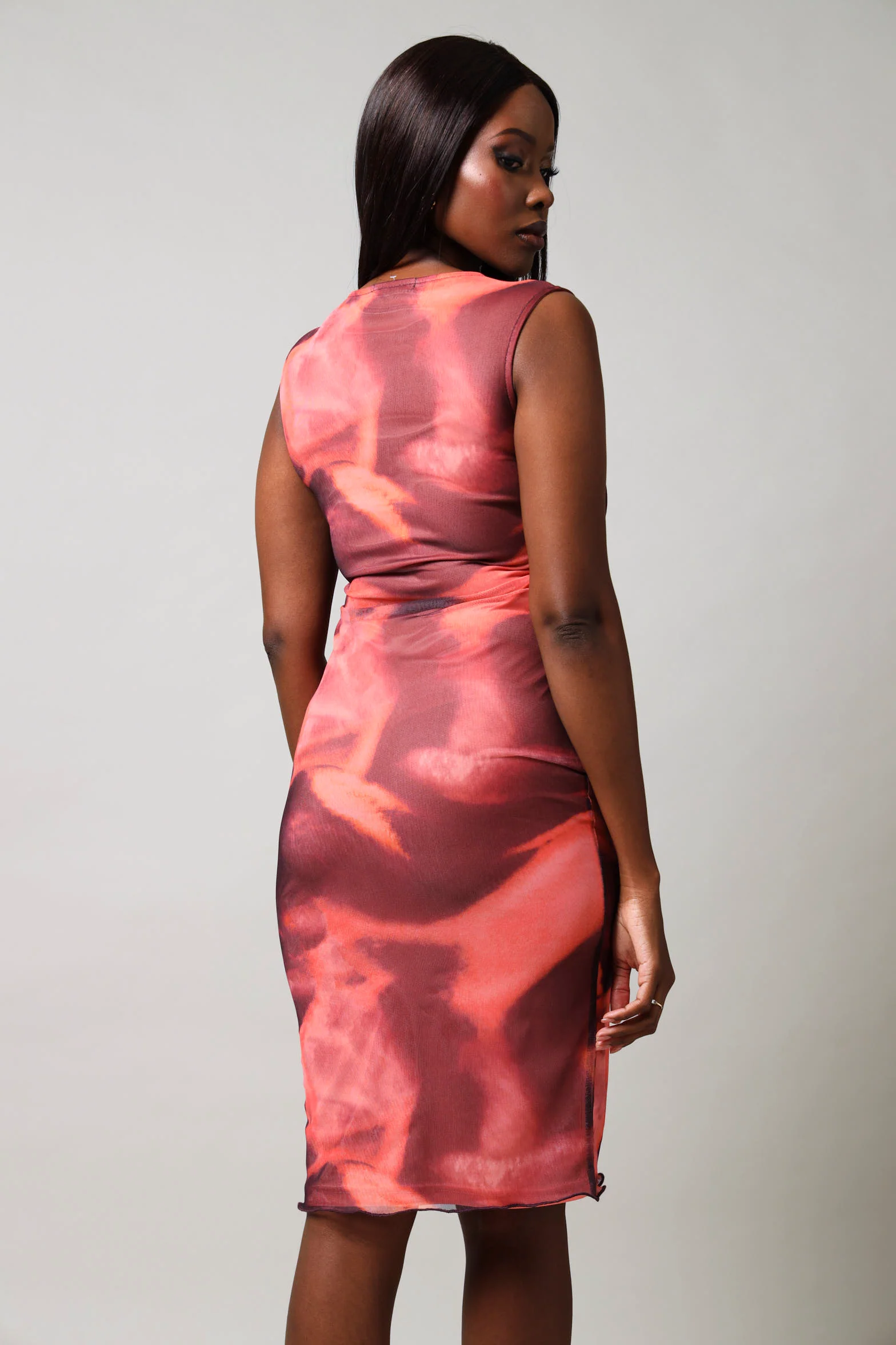 Short Sleeve Bodycon Mesh Dress - Multi - Image 4