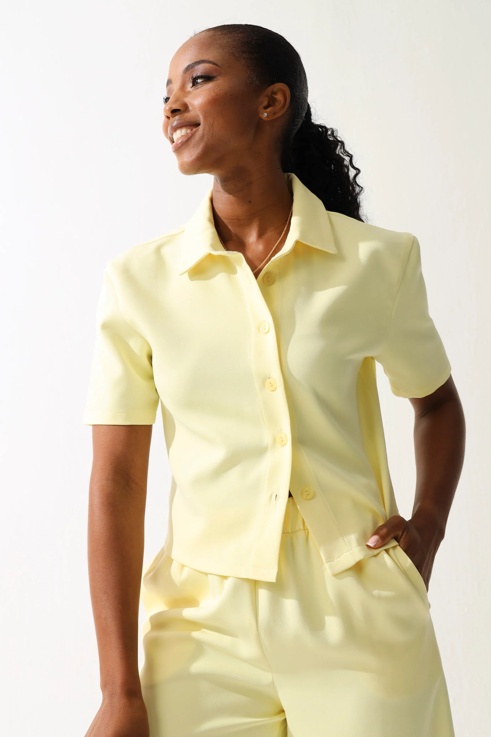 Short Sleeve Button Through Barbi Shirt - Yellow