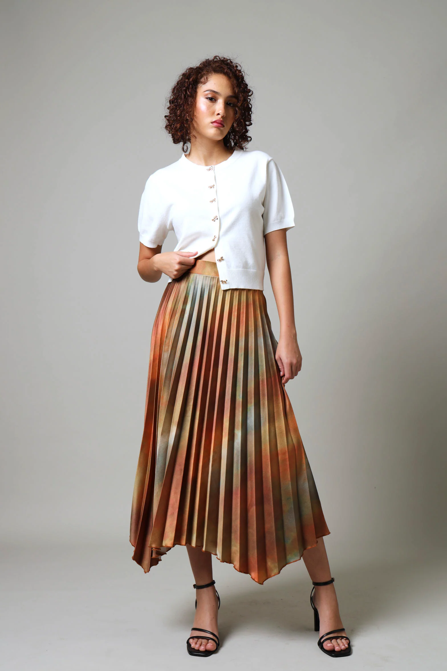 Short Sleeve Button Through Knit Top - White