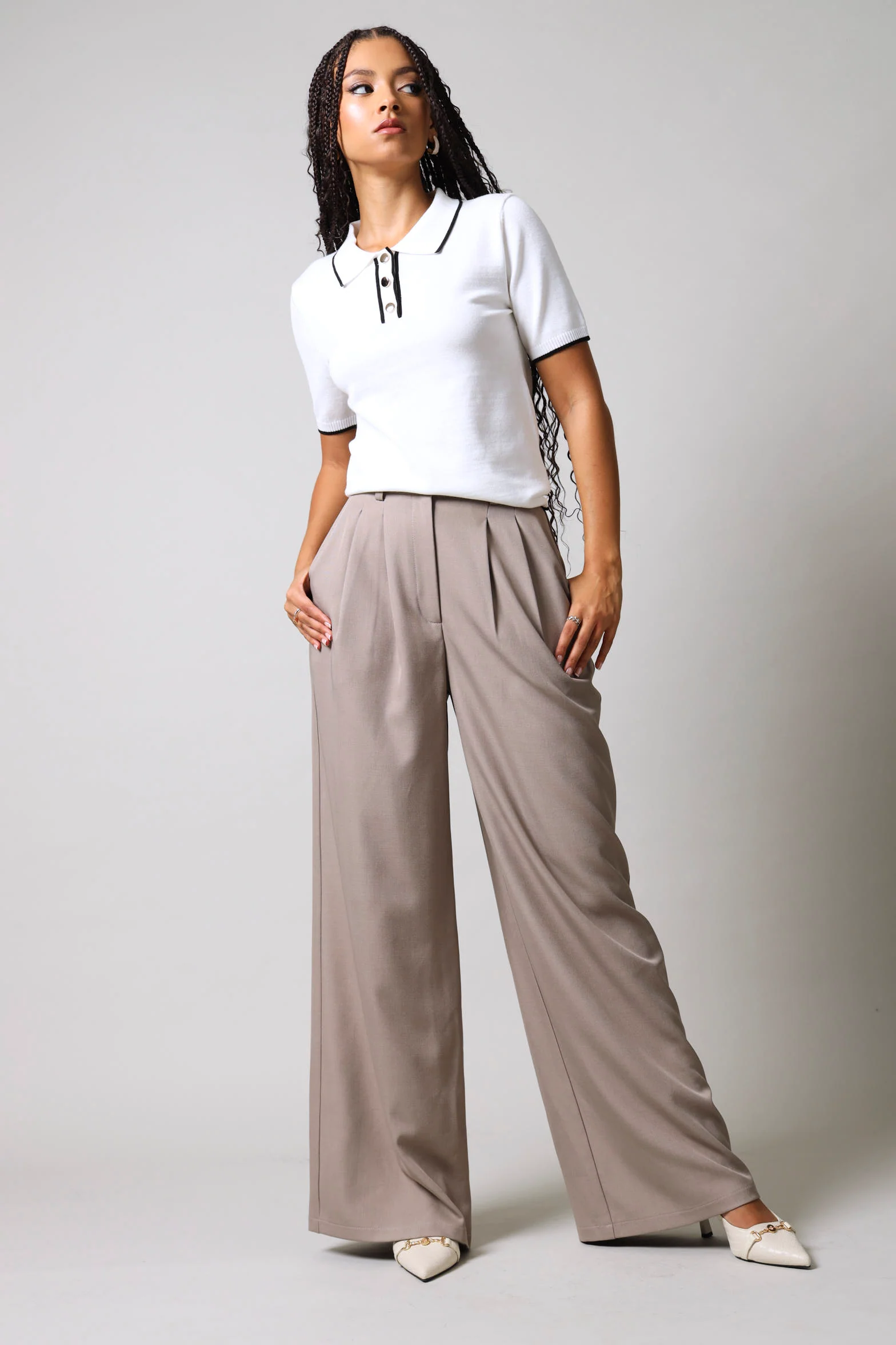 Short Sleeve Contrast Detail Golfer - White/Black