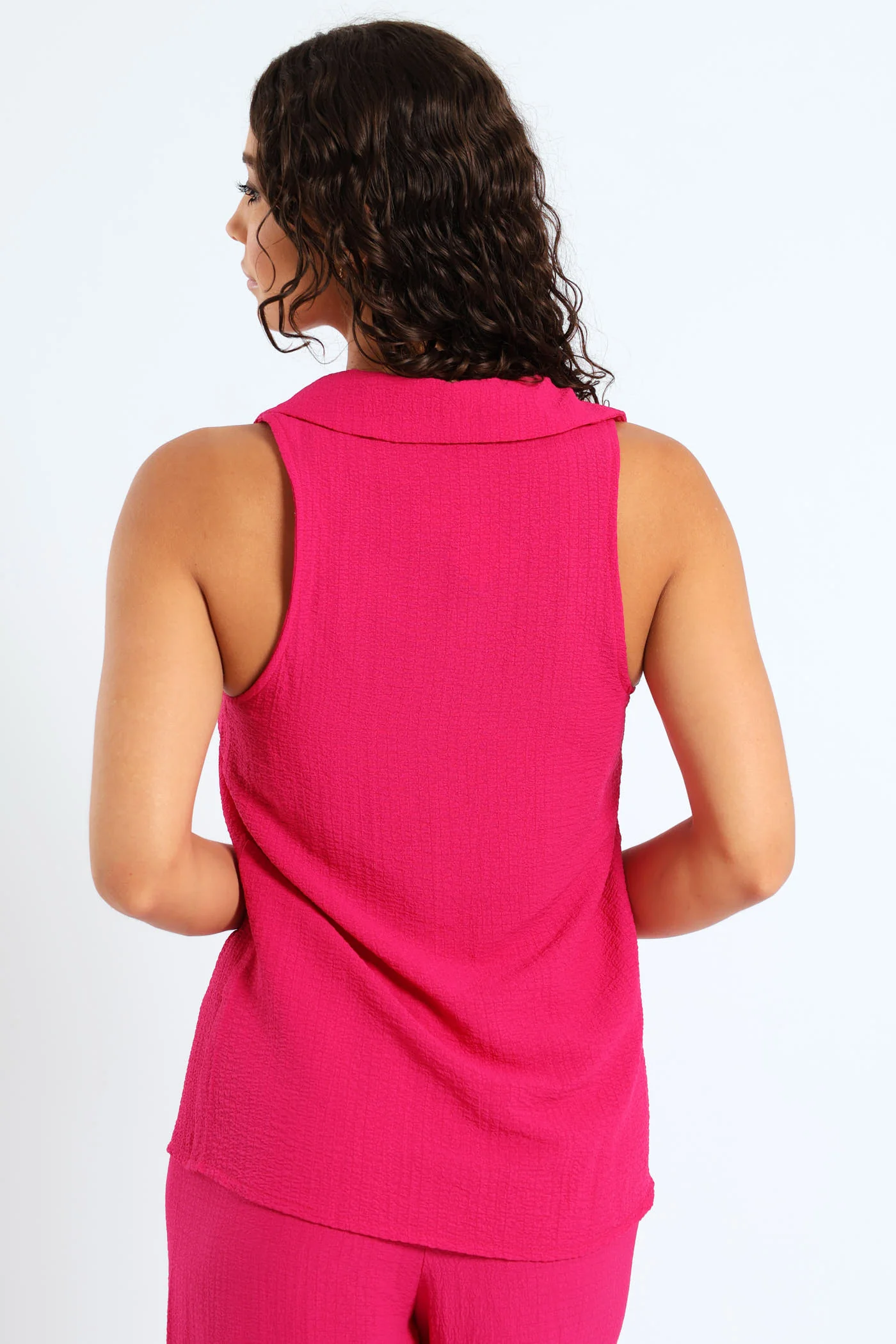 Sleeveless Crinkle Woven Shirt - Pink - Image 3