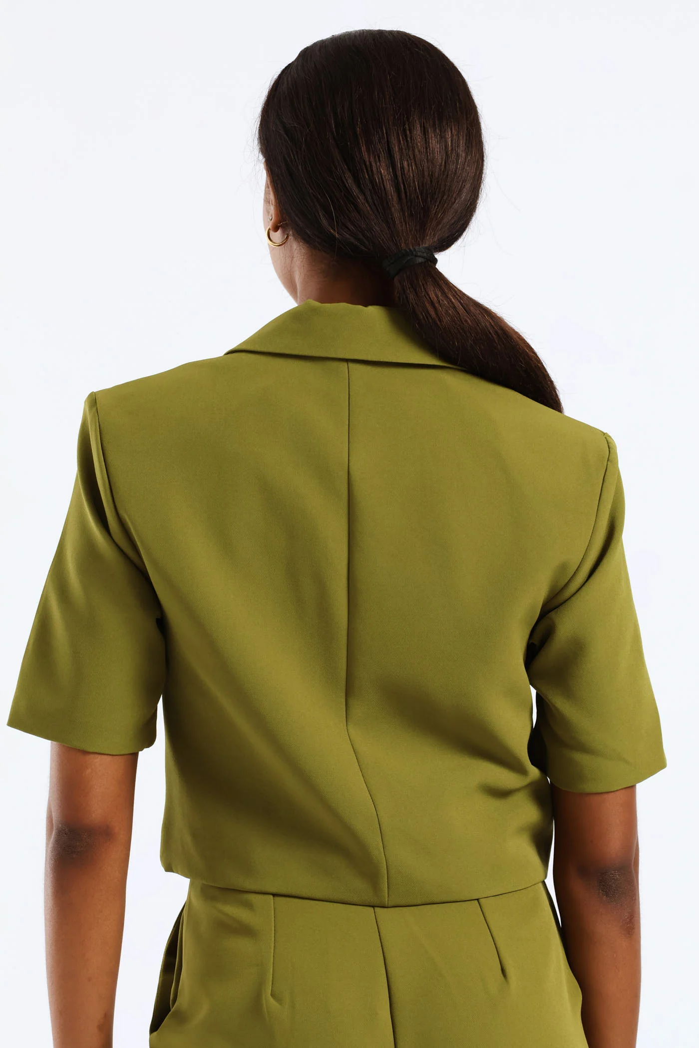 Short Sleeve Cropped Blazer - Avocado - Image 5