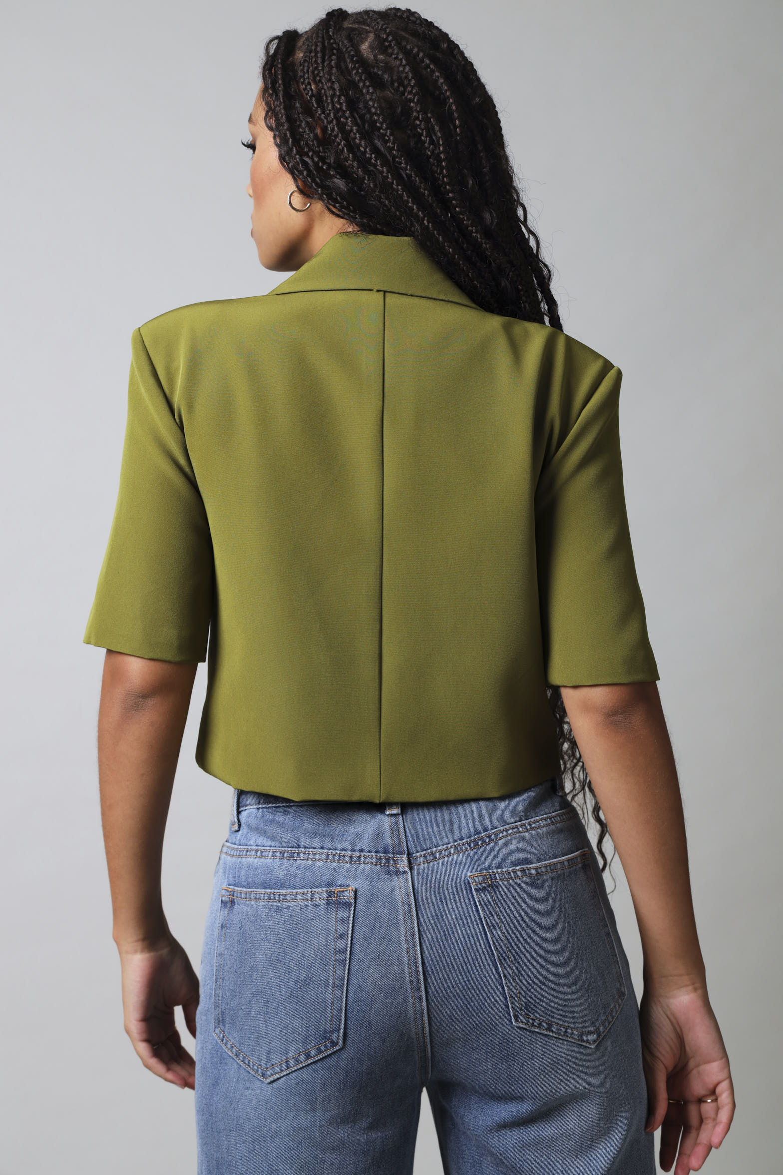 Short Sleeve Cropped Blazer - Fatigue - Image 3