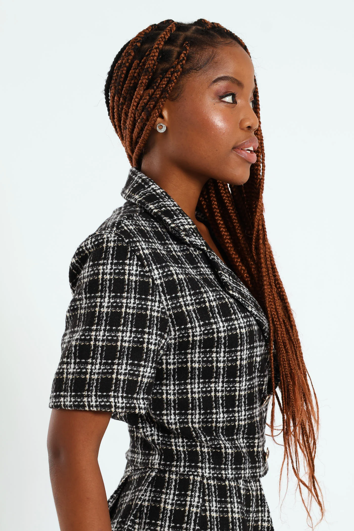 Short Sleeve Cropped Tweed Jacket - Black/White - Image 3
