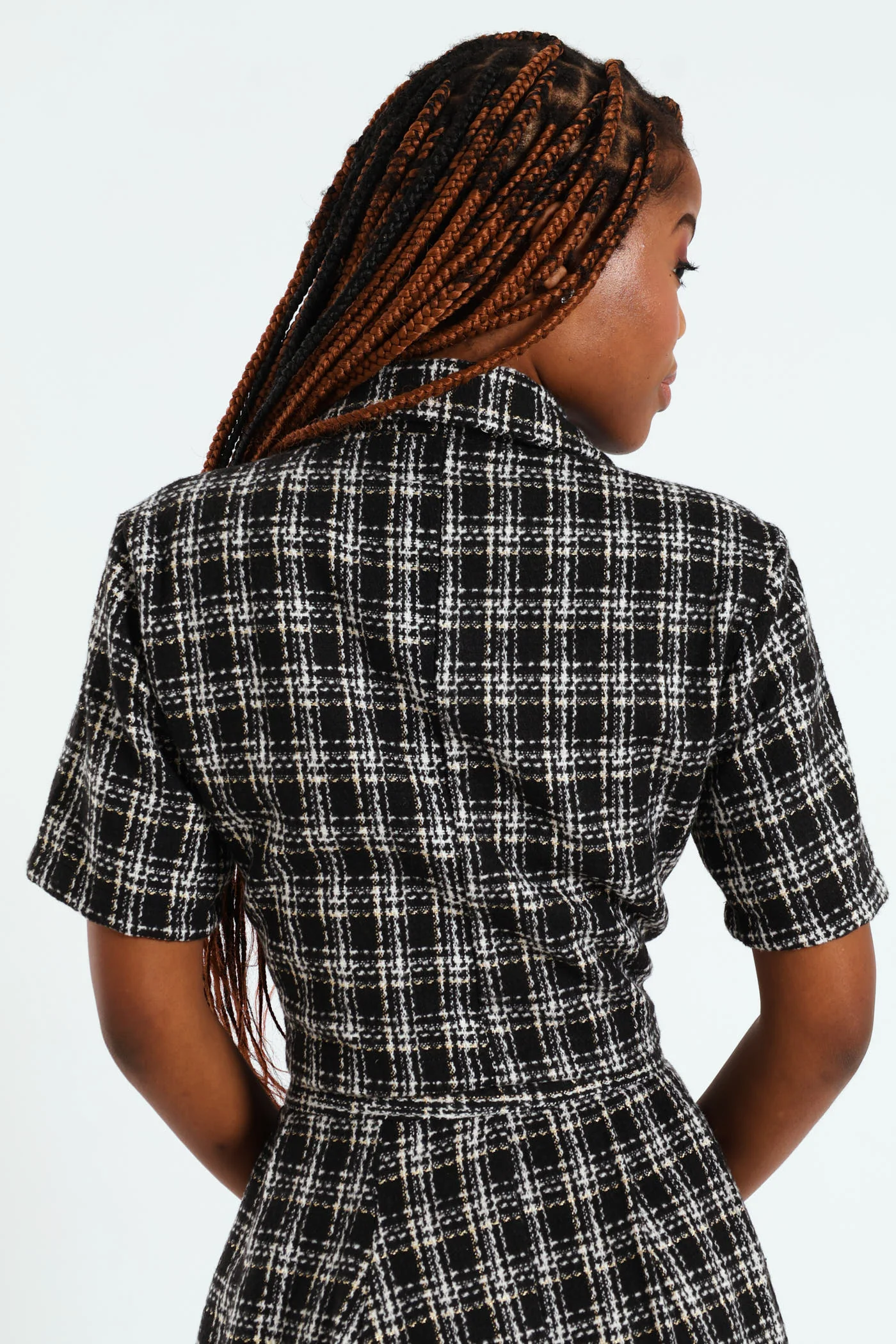 Short Sleeve Cropped Tweed Jacket - Black/White - Image 4