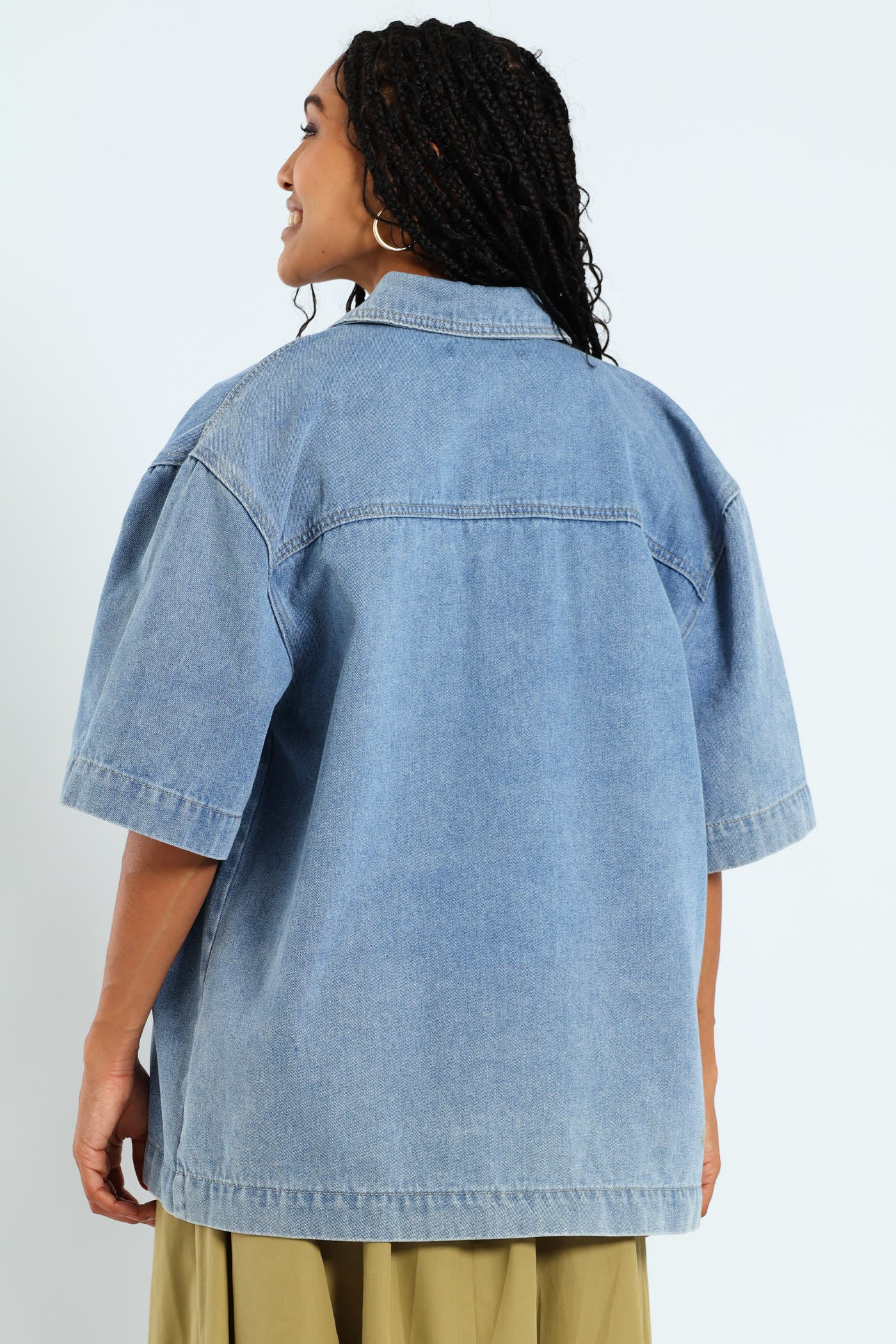 Short Sleeve Denim Shacket - Stonewash - Image 7