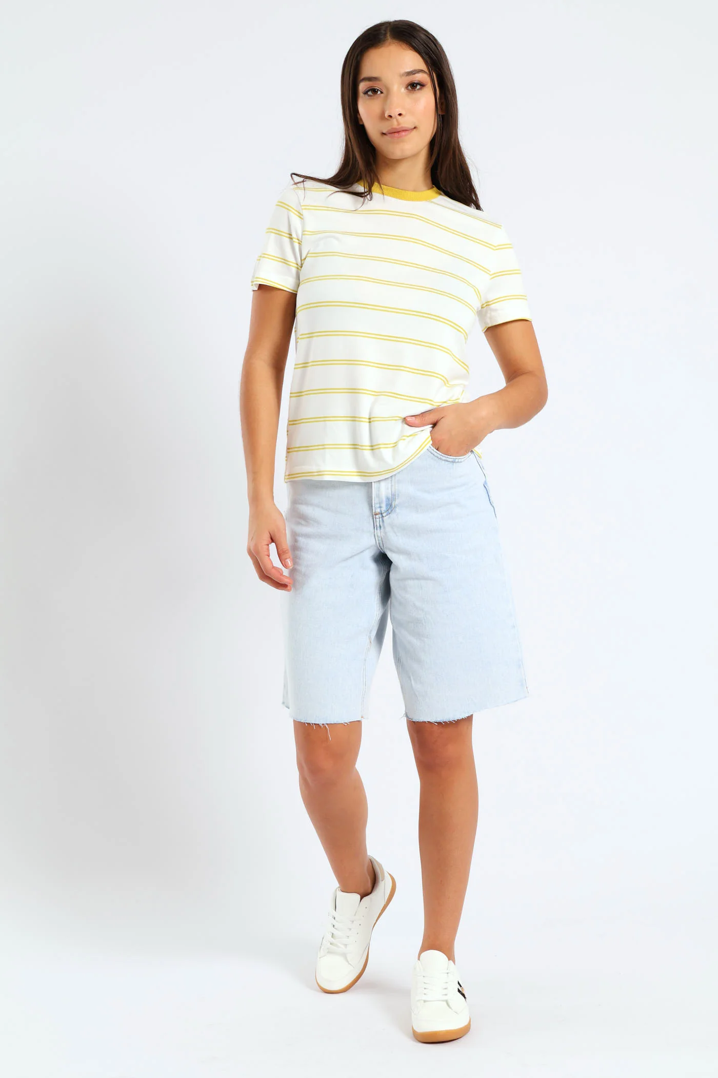 Short Sleeve Double Stripe Tee - Chartreuse - Image 5