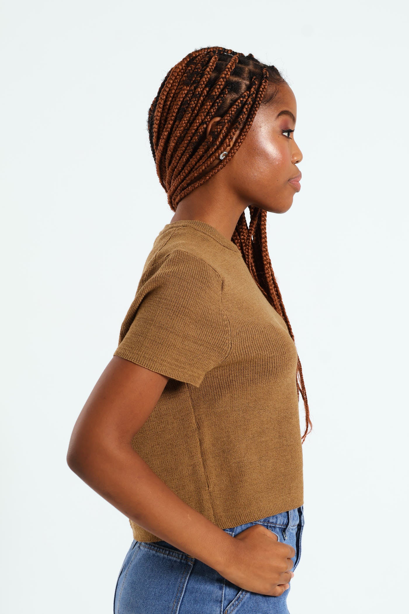 Short Sleeve Easy Wear Knitwear Tee - Olive - Image 2