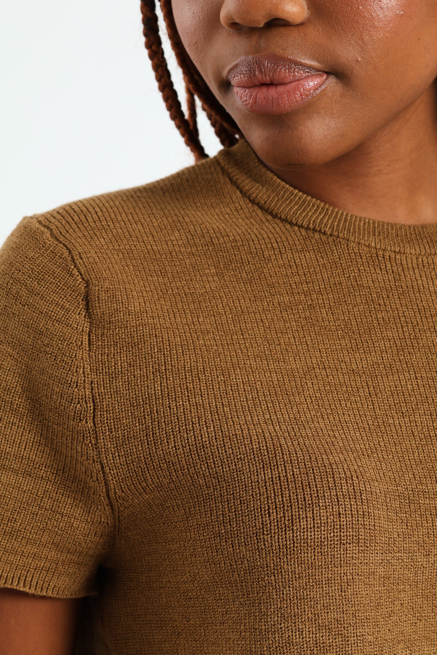 Short Sleeve Easy Wear Knitwear Tee - Olive - Image 4