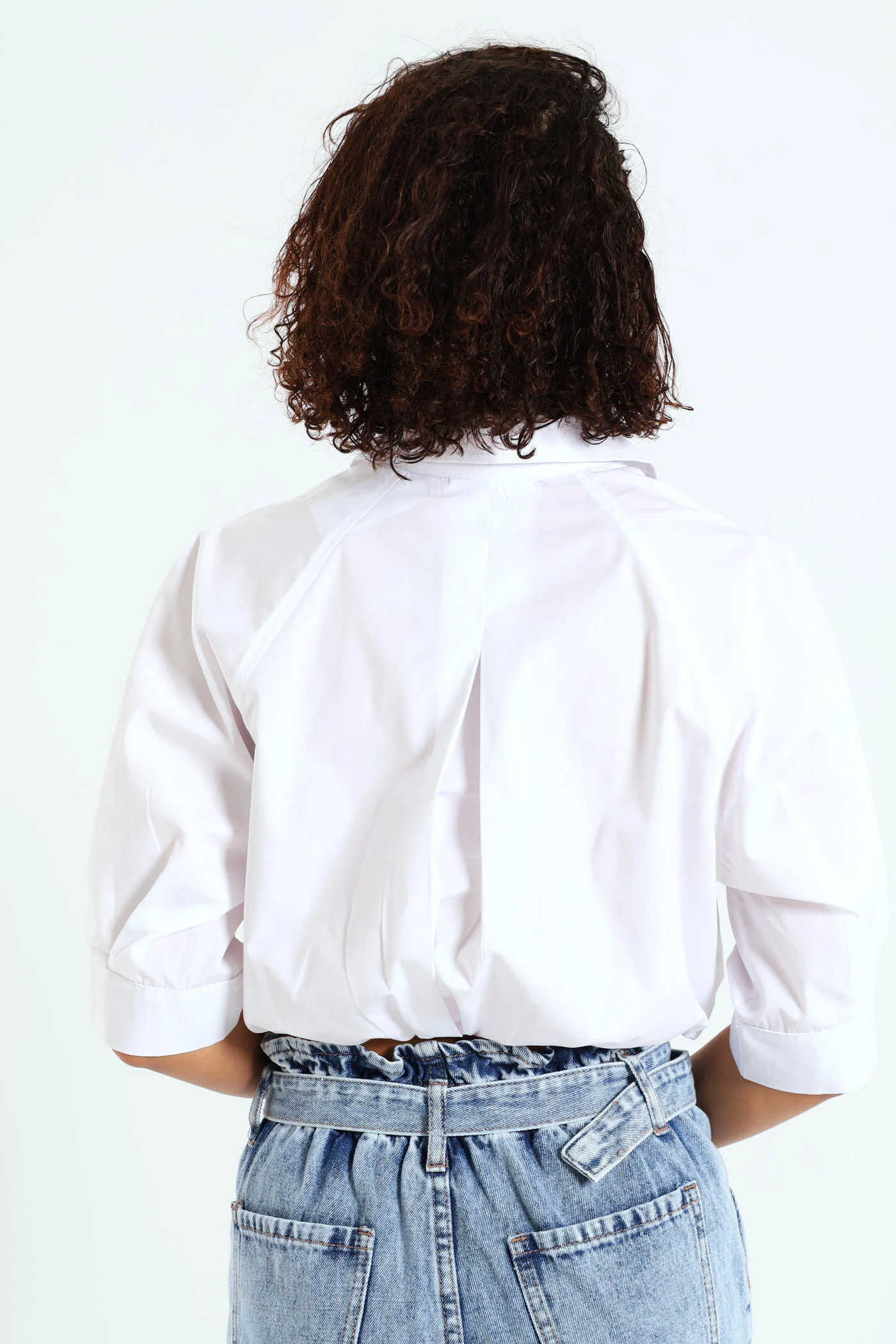 Short Sleeve Elasticated Waist Poplin Shirt - White - Image 3