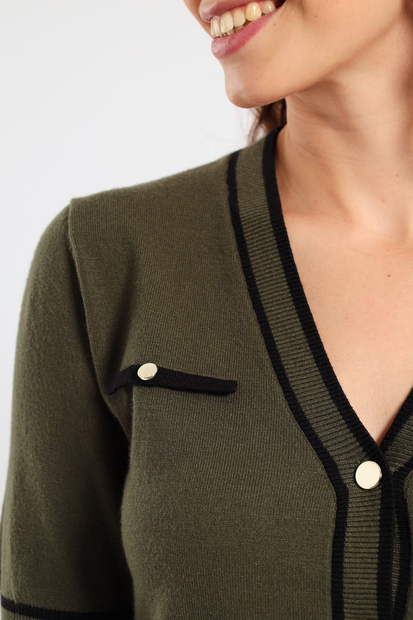 Short Sleeve Fancy Button Knitwear Top - Fatigue - Image 4