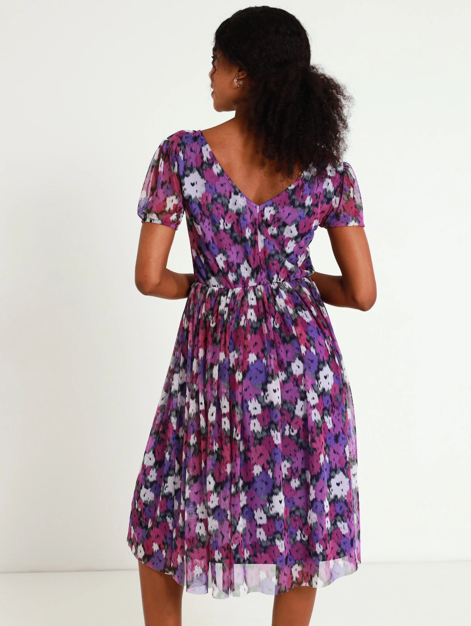 Short Sleeve Floral Waisted Prom Dress - Image 4