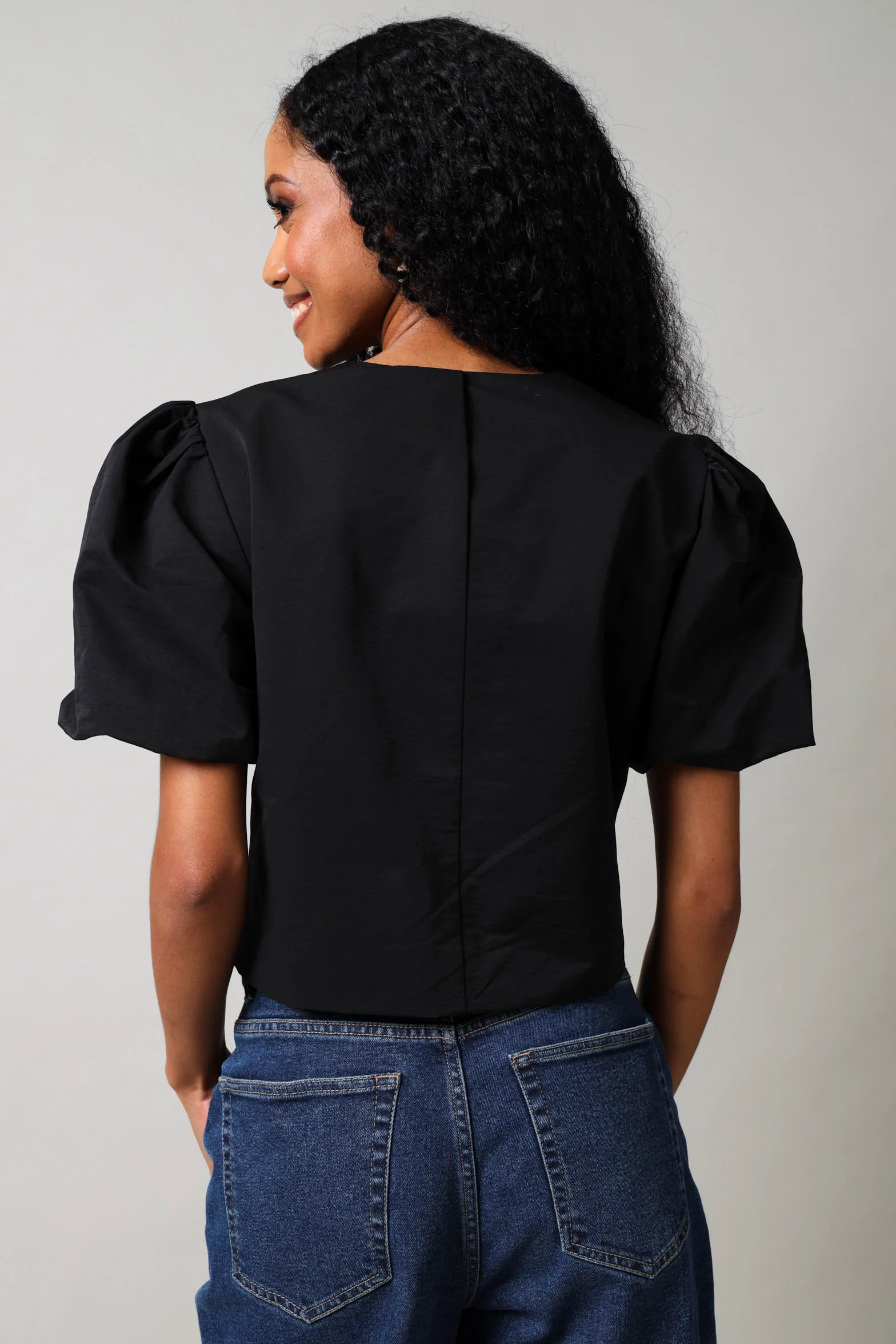 Short Sleeve Front Button  Blouse - Black - Image 3